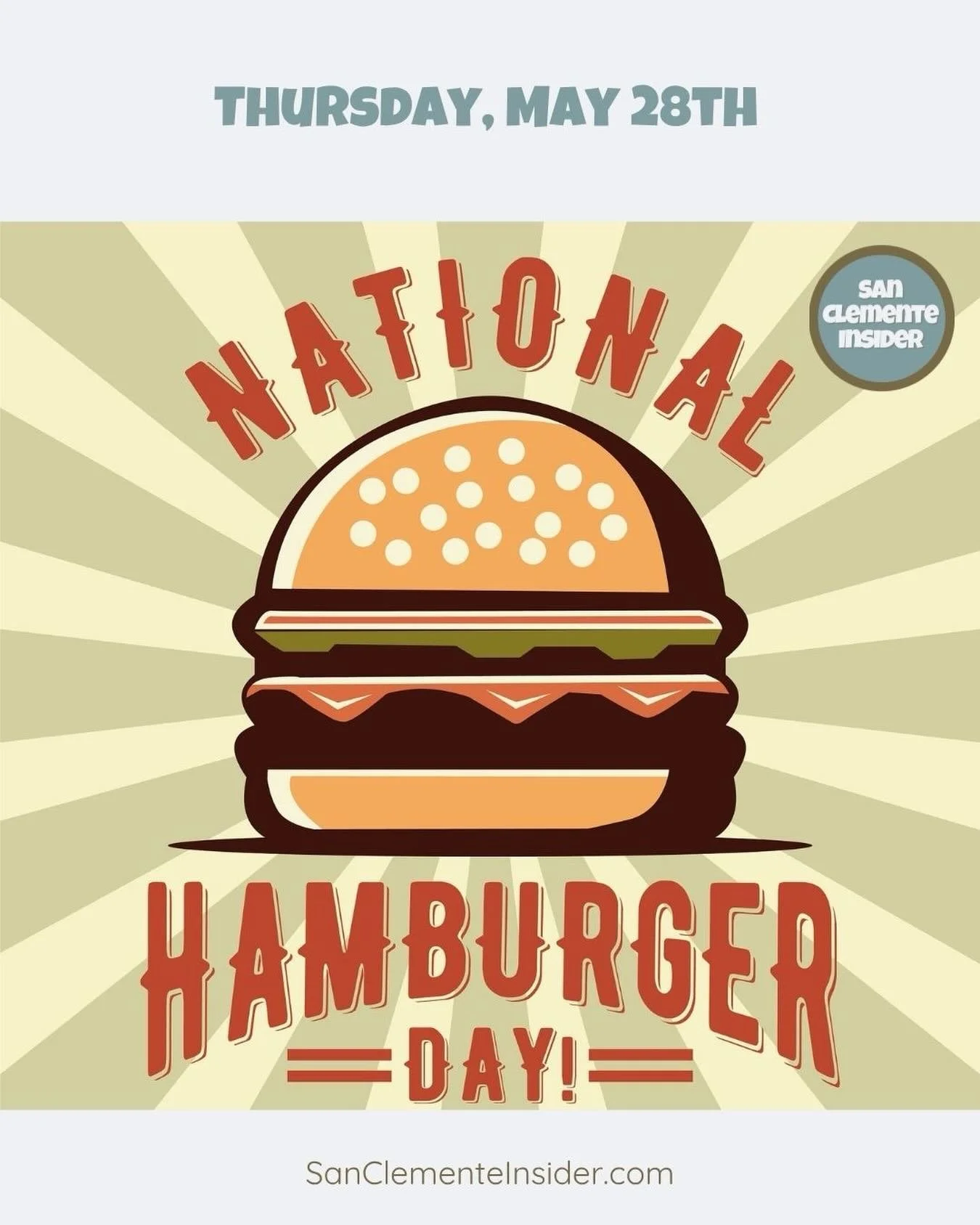 Thursday, May 28th, is National Burger Day &amp; San Clemente is serving up some seriously delicious contenders. Head to our stories each day &amp; cast your vote for your favorite burger. 
The winning spot will earn the ultimate title of burger king