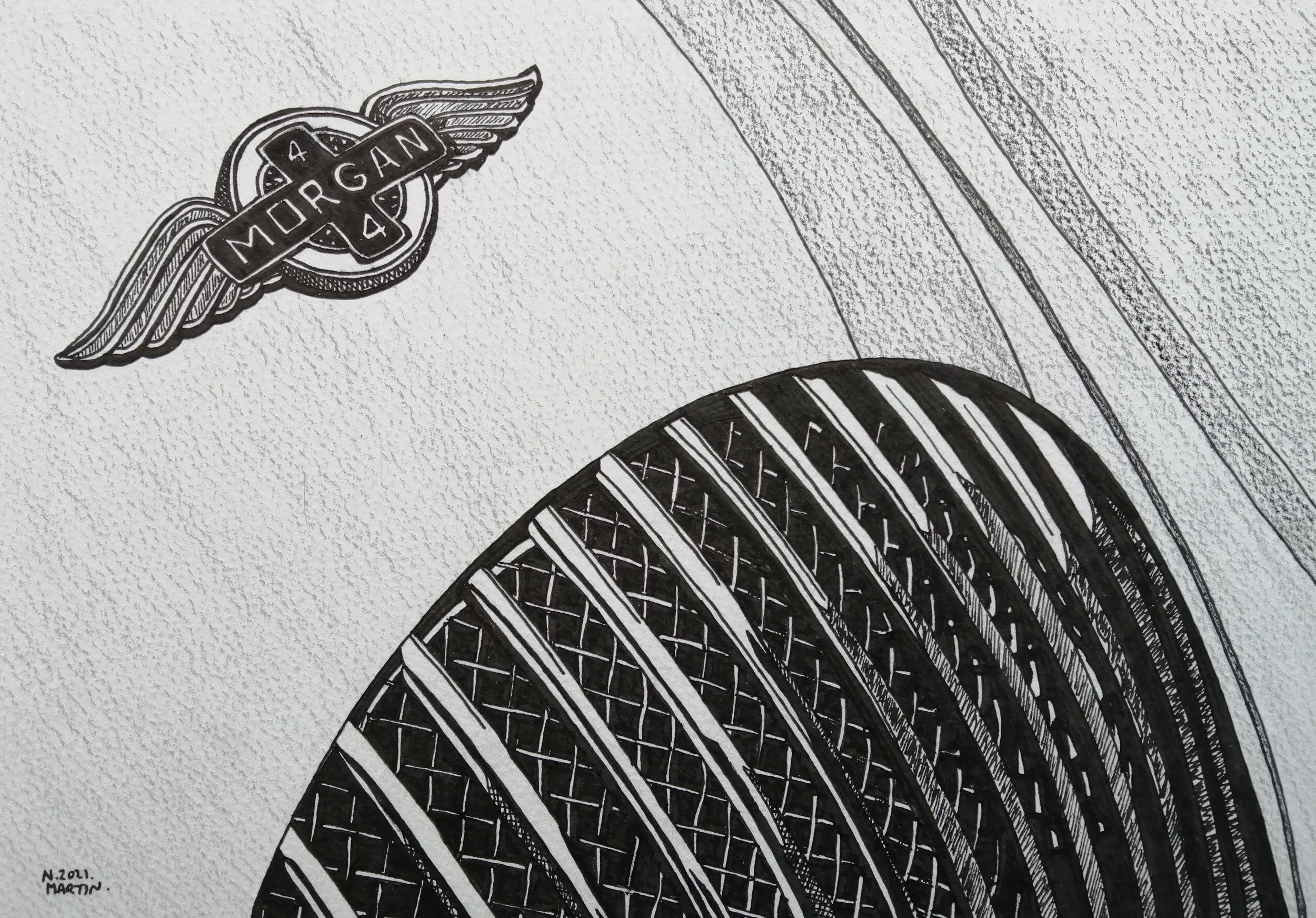 Morgan bonnet badge and grille drawing