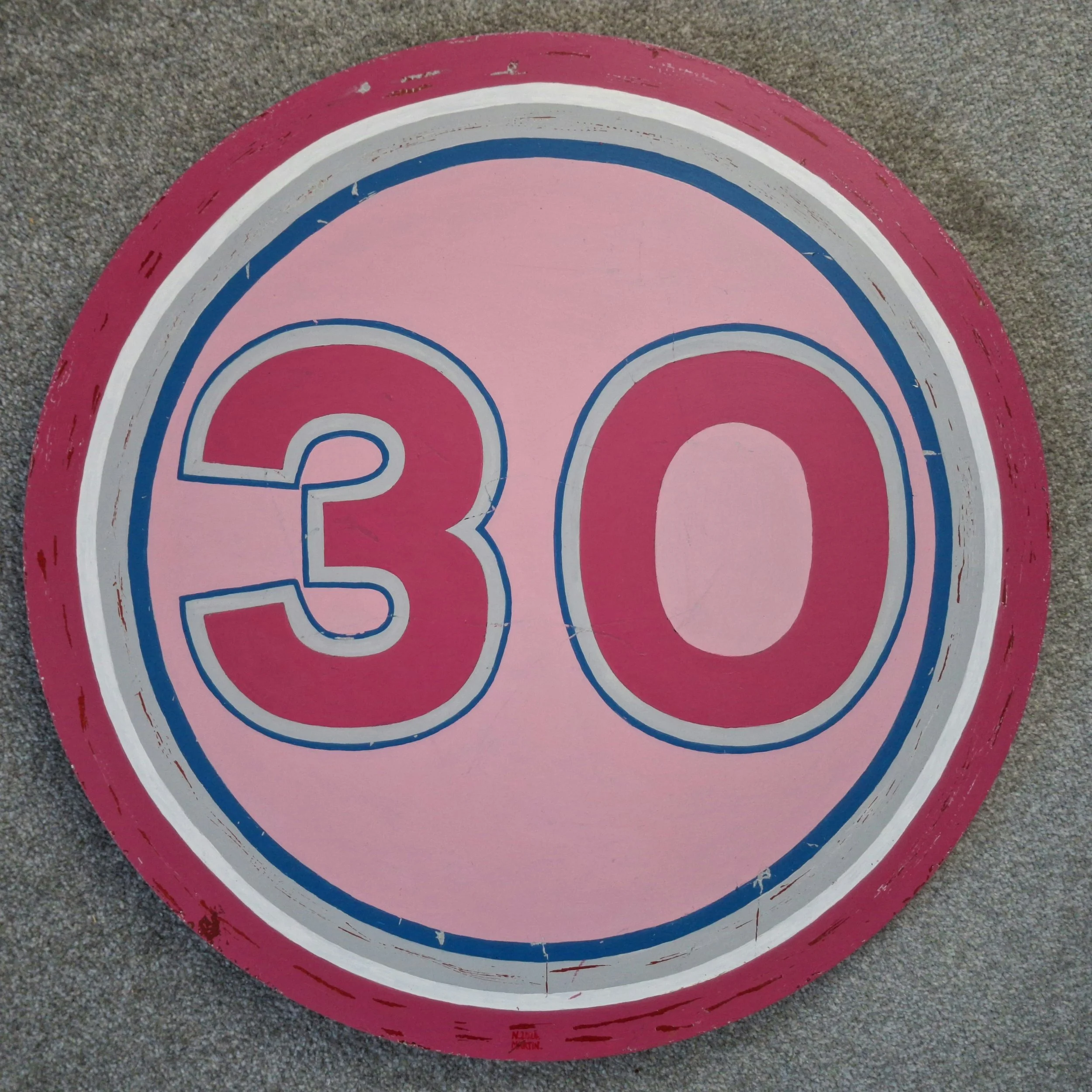 "30" mph speed limit road sign, re-imagined in Force India colours. 60cm round