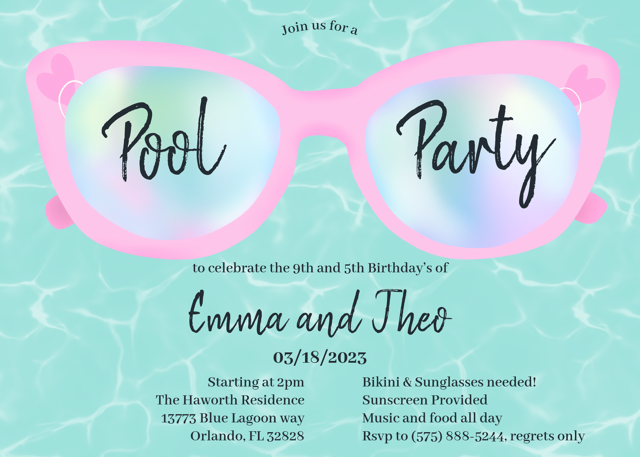 Zazzle Tropical pool party holographic glasses Sweet 16 I (Front (Horizontal)) - by Girly Trend.png
