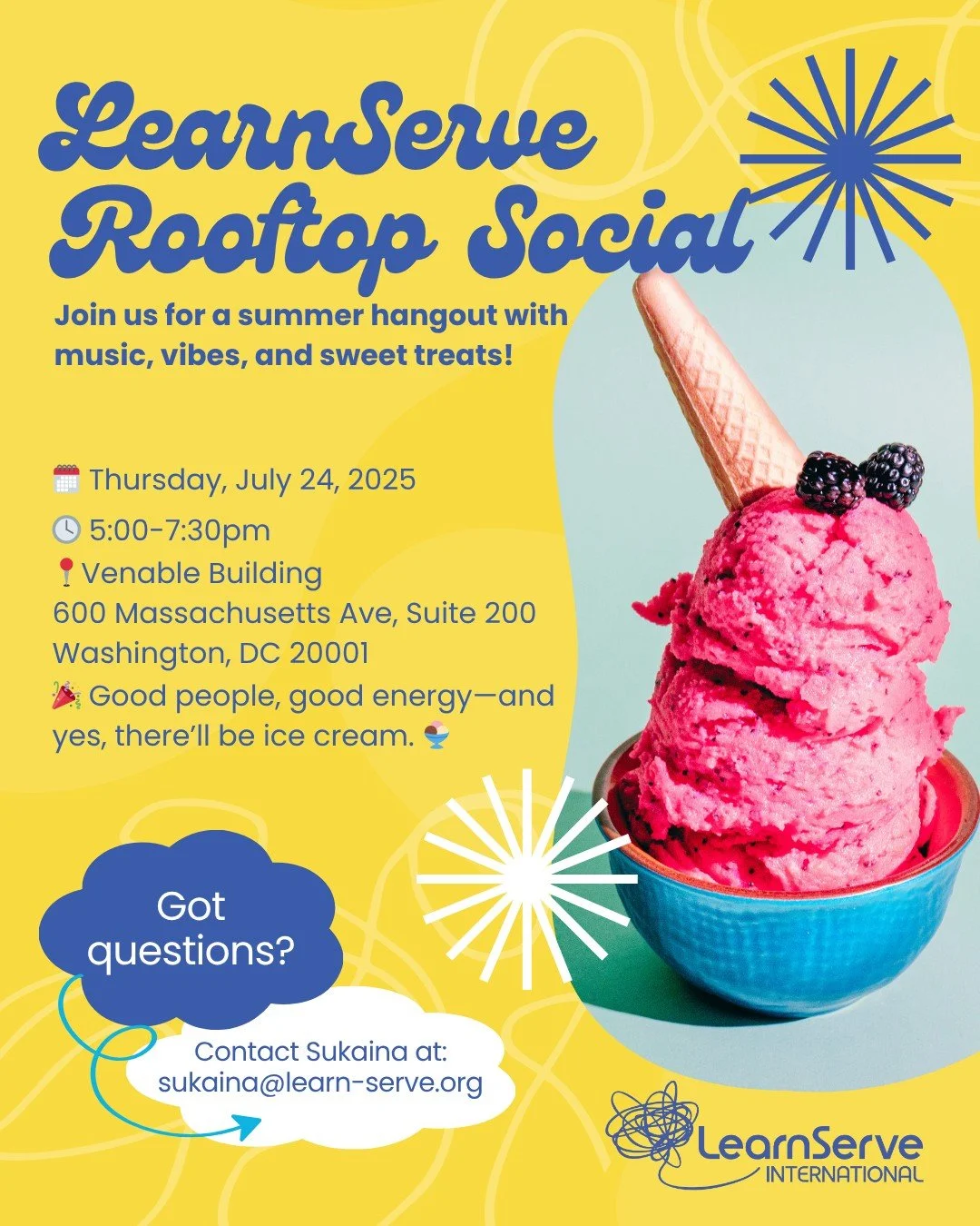 The hot weather is calling YOU to come to our rooftop social next Thursday! Free and open to all in the LearnServe community &ndash; whether you&rsquo;re a curious student considering our program, a mentor, or alum! 

📅 Date: Thursday, July 24, 2025