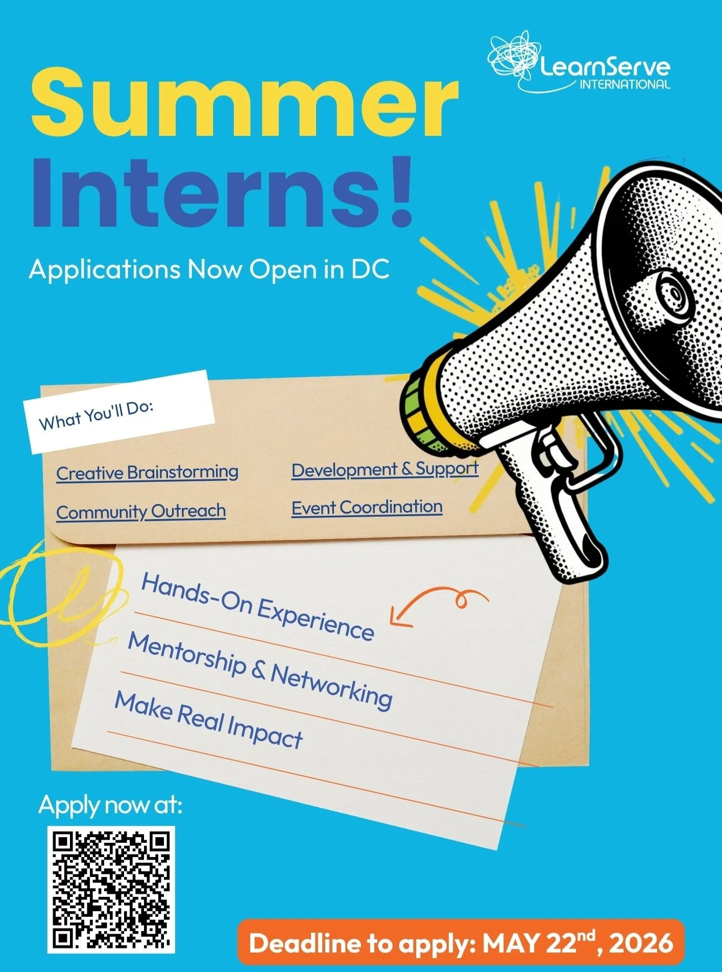 Hey LearnServe community&ndash;we are recruiting!! LearnServe DC is seeking summer interns. 

As a summer intern, you will get hands-on experience in several areas including community outreach and event coordination while gaining mentorship and makin