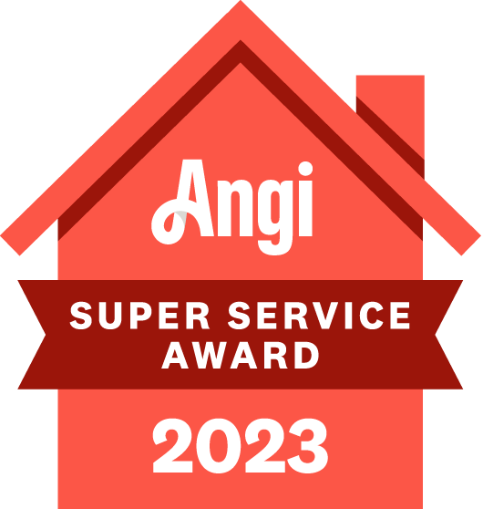 Angi Super Service Award 2023 badge in the shape of a house.