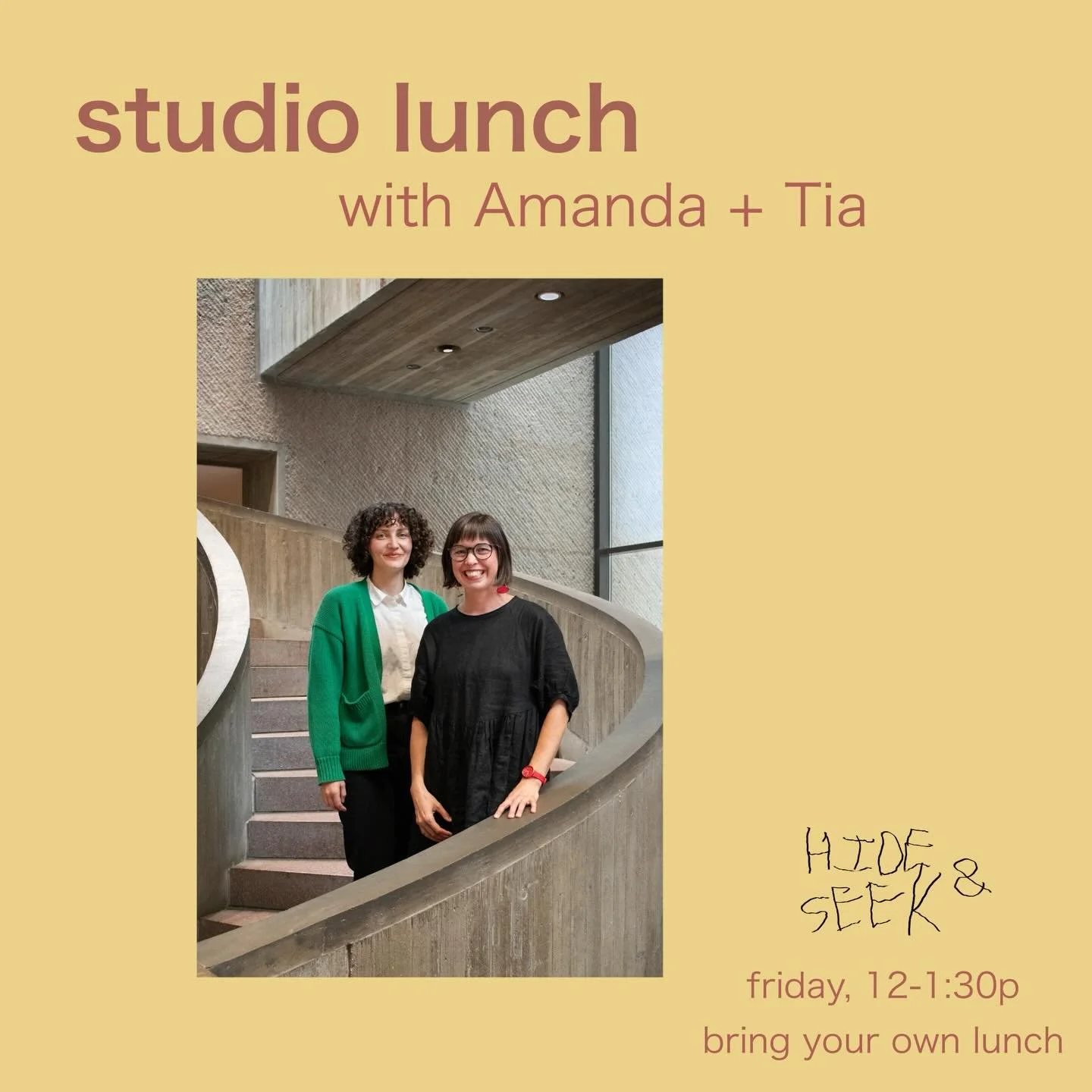 Studio Lunch with Amanda Leigh Evans and Tia Kramer!
Friday, April 3rd, 12-1:30pm
2638 N Interstate

So thrilled to welcome Amanda Leigh Evans (@amandaleighevans )and Tia Kramer ( @tiakramer ), collaboratively known as &lsquo;DeepTime Collective&rsqu