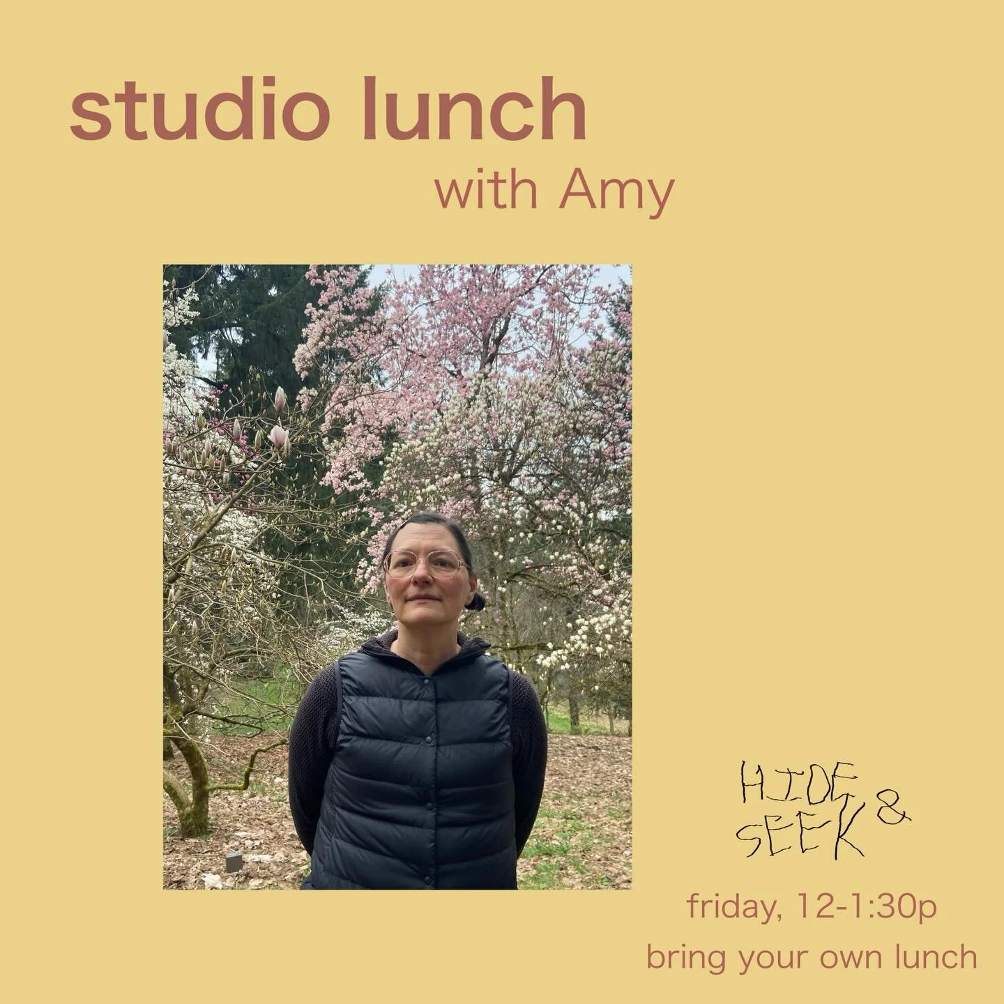 Studio Lunch with Amy Bay!
Friday, April 24th, 12-1:30pm

Amy Bay is joining for lunch this Friday as the gallery moves into summer mode!
If you haven&rsquo;t met Amy out and about, now&rsquo;s a wonderful chance!
Amy is a painter and educator here i