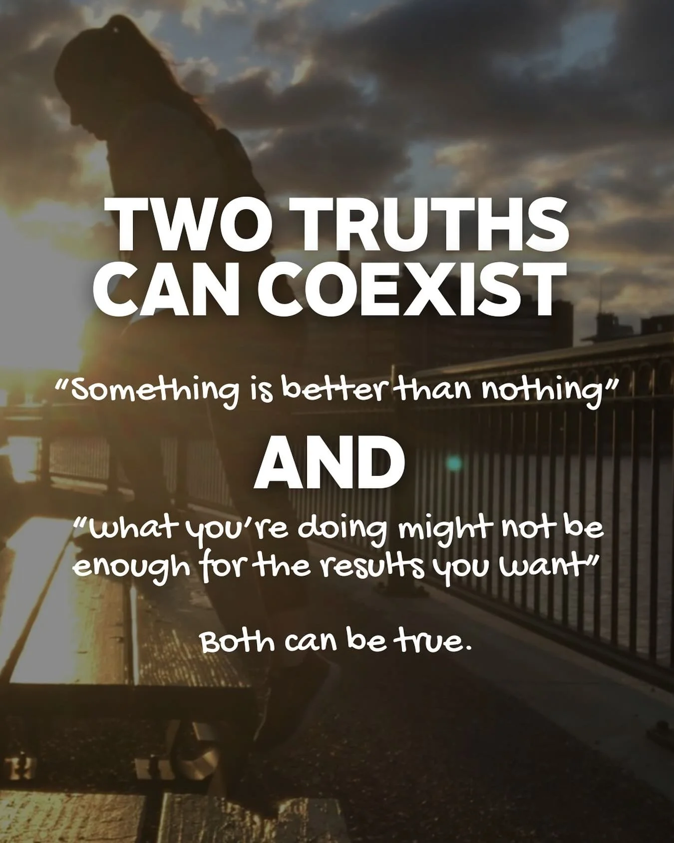 Two truths can coexist:⁣
⁣
✨ Something is better than nothing.⁣
✨ You may not be doing enough for the results you want.⁣
⁣
Here&rsquo;s the difference:⁣
When unexpected things pop up (a sick kid, late meeting, crappy sleep): &ldquo;𝘀𝗼𝗺𝗲𝘁𝗵𝗶𝗻𝗴