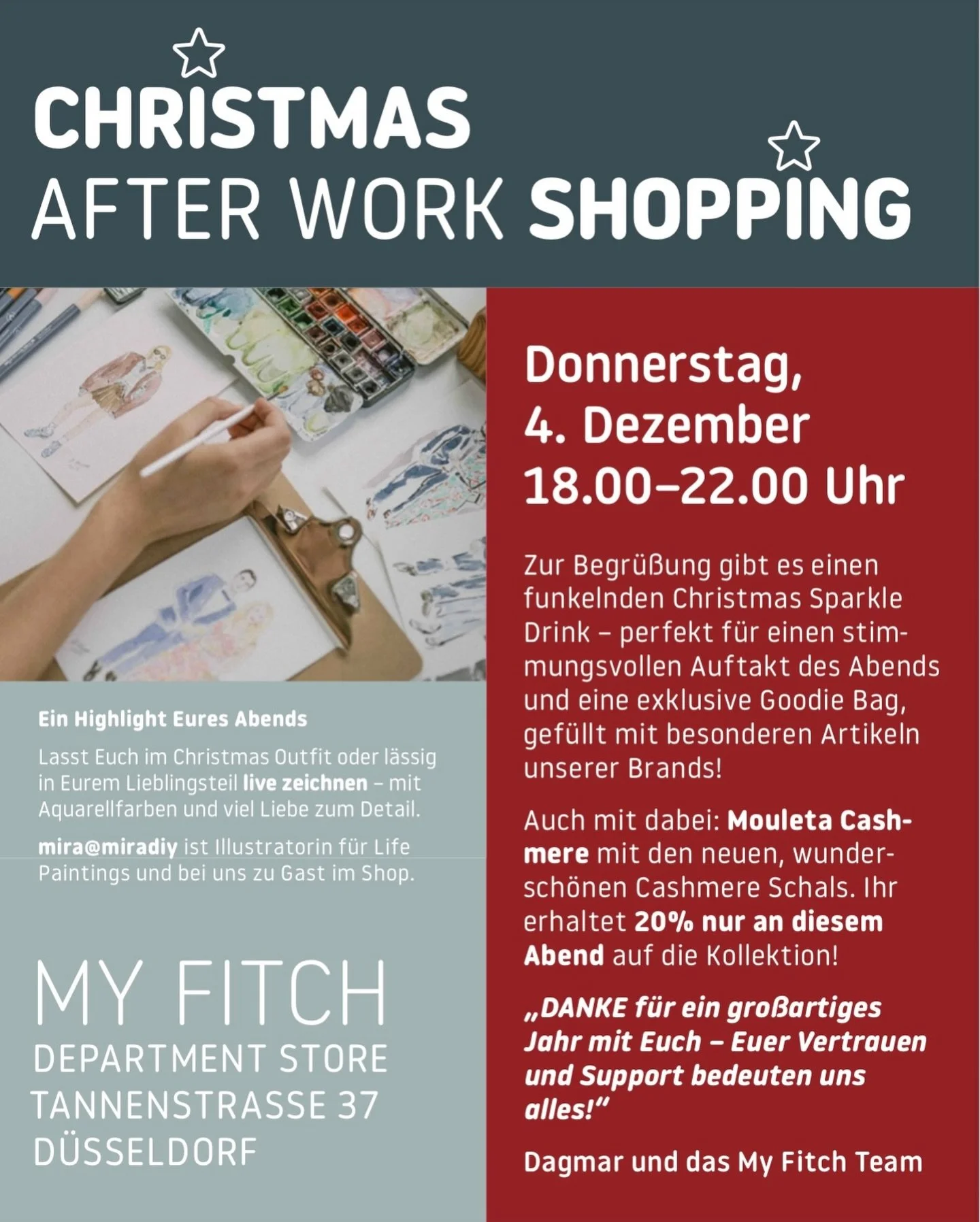 ✨ Christmas After Work Shopping &ndash; Glitzernder Abend voller Highlights ✨

@mirasdiy 

#ChristmasShopping
#AfterWorkEvent
#MyFitchD&uuml;sseldorf
HolidayVibes
XmasEvent
LiveIllustration
ChristmasSparkle
FashionEvent
MouletaCashmere
D&uuml;sseldor
