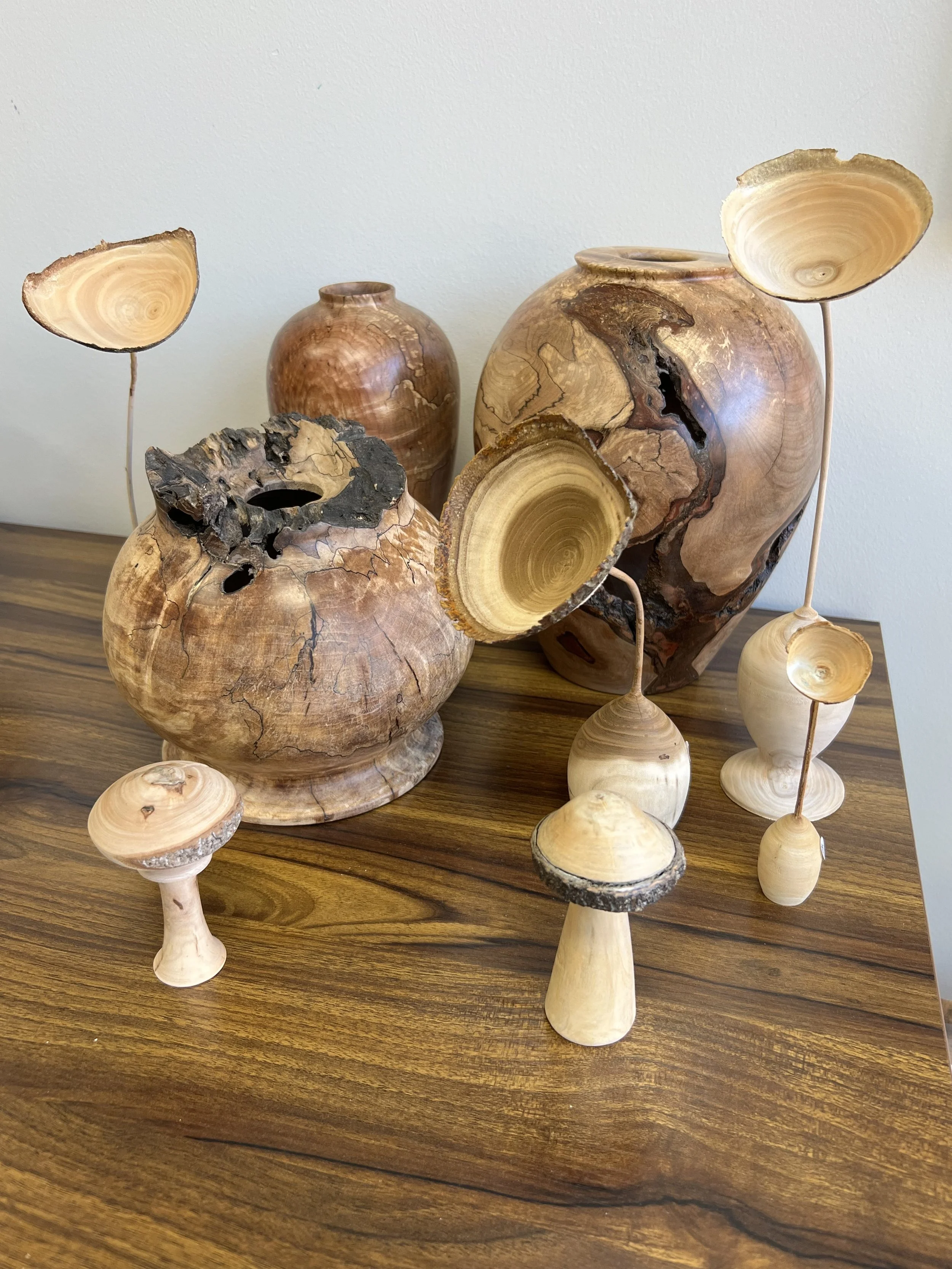 wooden table art by artist Mike Ellis
