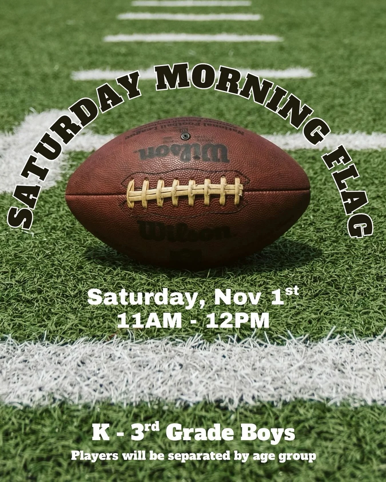 The Flag Football season may have officially ended, but that doesn&rsquo;t mean the football fun has to stop! 🏈

Join us on Saturday, 11/1, from 11-12pm for a morning game of flag! Grab your spot at the link in bio.