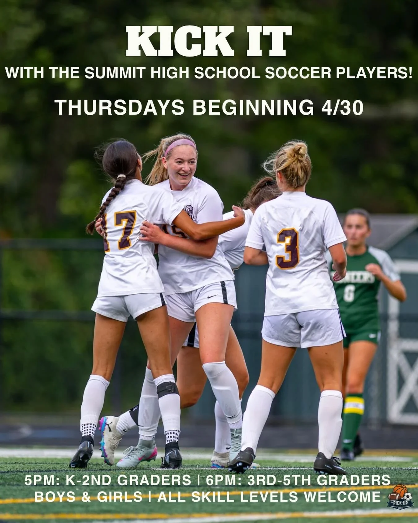 Spring is here, and the GAME IS ON with the Summit High School Girls Soccer team and coaches Kelly Klaif and Ashley McMahon! ☀️⚽️

We are officially kicking off the Spring season of The Pick-Up Club! Join us every Thursday starting April 30th for cas