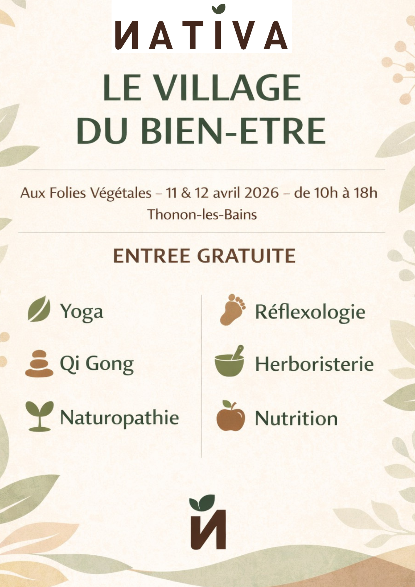 Affiche du Village Bien Etre organisée par Nativa, des expériences à vivre en famille