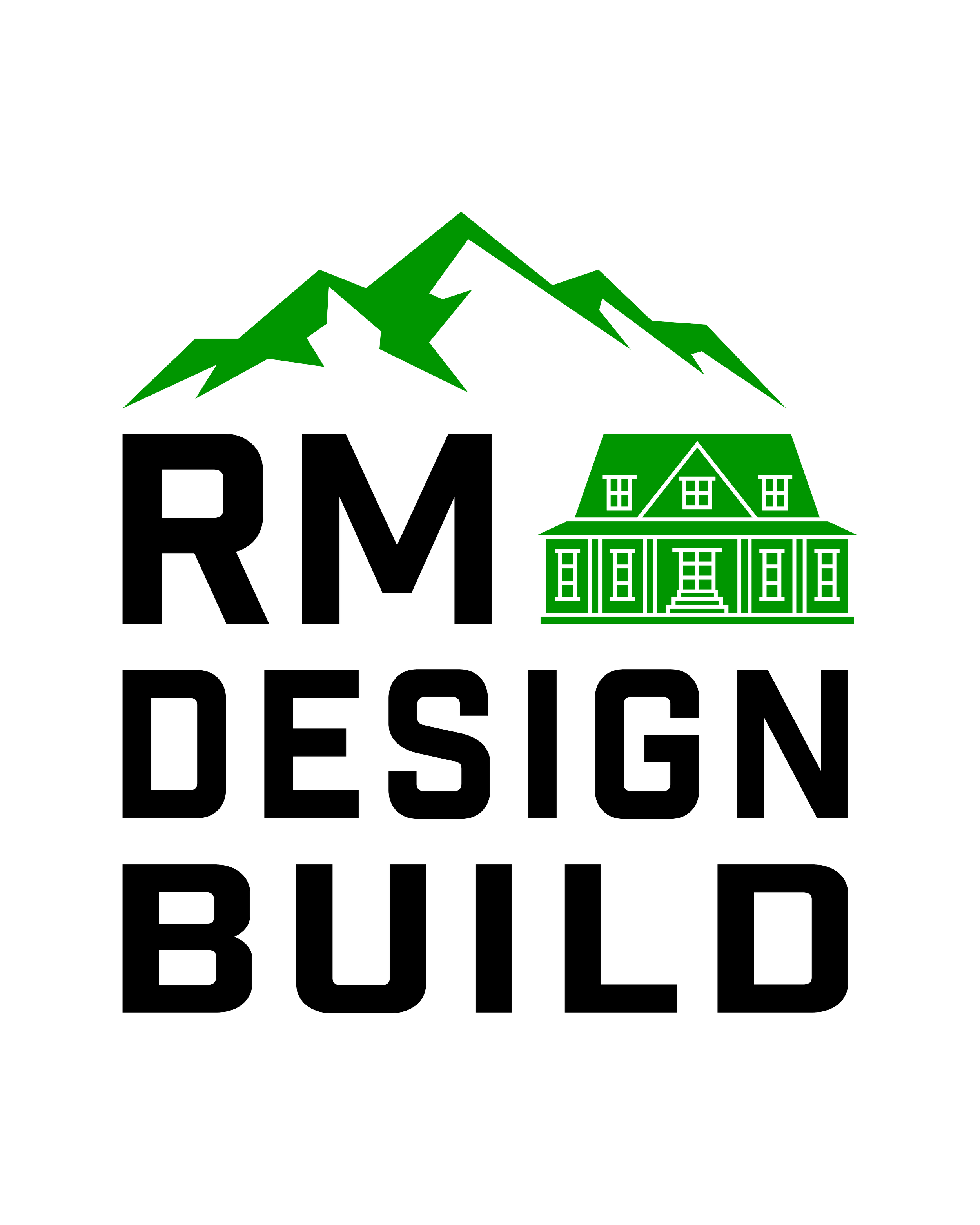 The image features a logo with a black background. At the top, there is a stylized green mountain range above a house icon with a green roof and base. The house has multiple windows and a front door. Below the house, the words