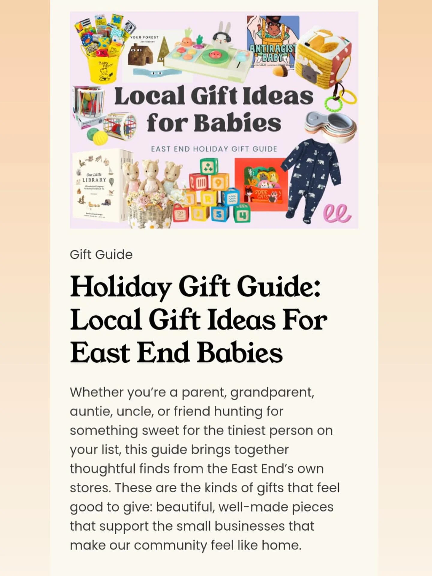 Have you heard about our Holiday Gift Guide?!
Gift ideas for babies hand picked by our local community stores! 🥰

Feeling overwhelmed by all the choices on Amazon? Shop local! This guide will help you narrow it down and send options to grandparents,