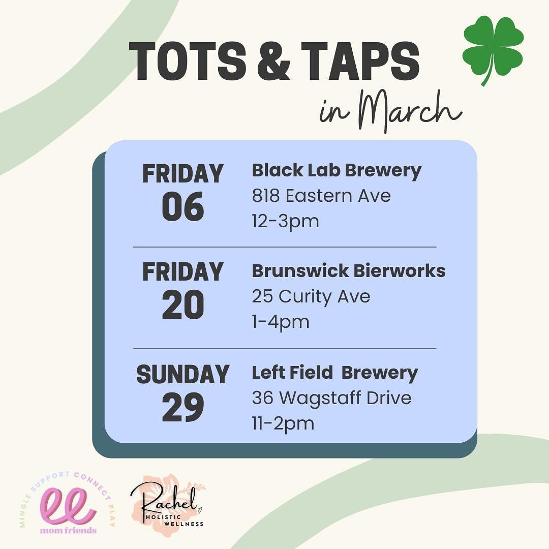 We are very excited to be offering three tots and taps this month! Including the return of the SUNDAY HANG for our back to work pals and partners! Please note, our Sundays do often get busy so plan stroller/baby wearing accordingly ;)

Bring a friend