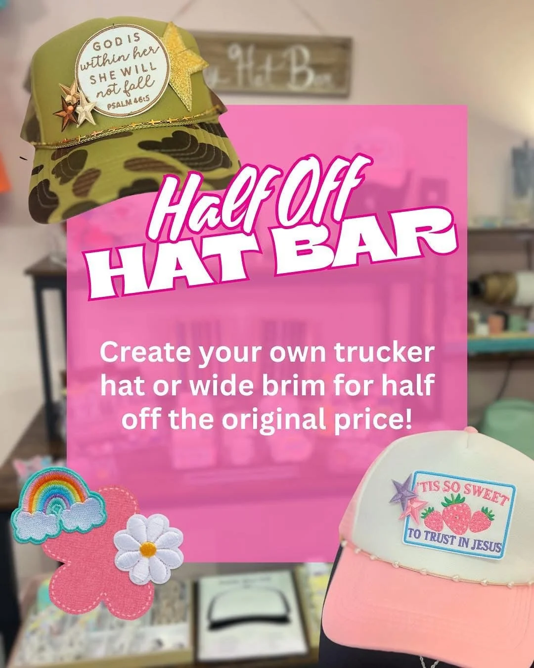 Come out from 5-7 tonight to celebrate us moving On to the Next Chapter! We have massive sales, a half off hat bar, a free latte &amp; more! ✨💖