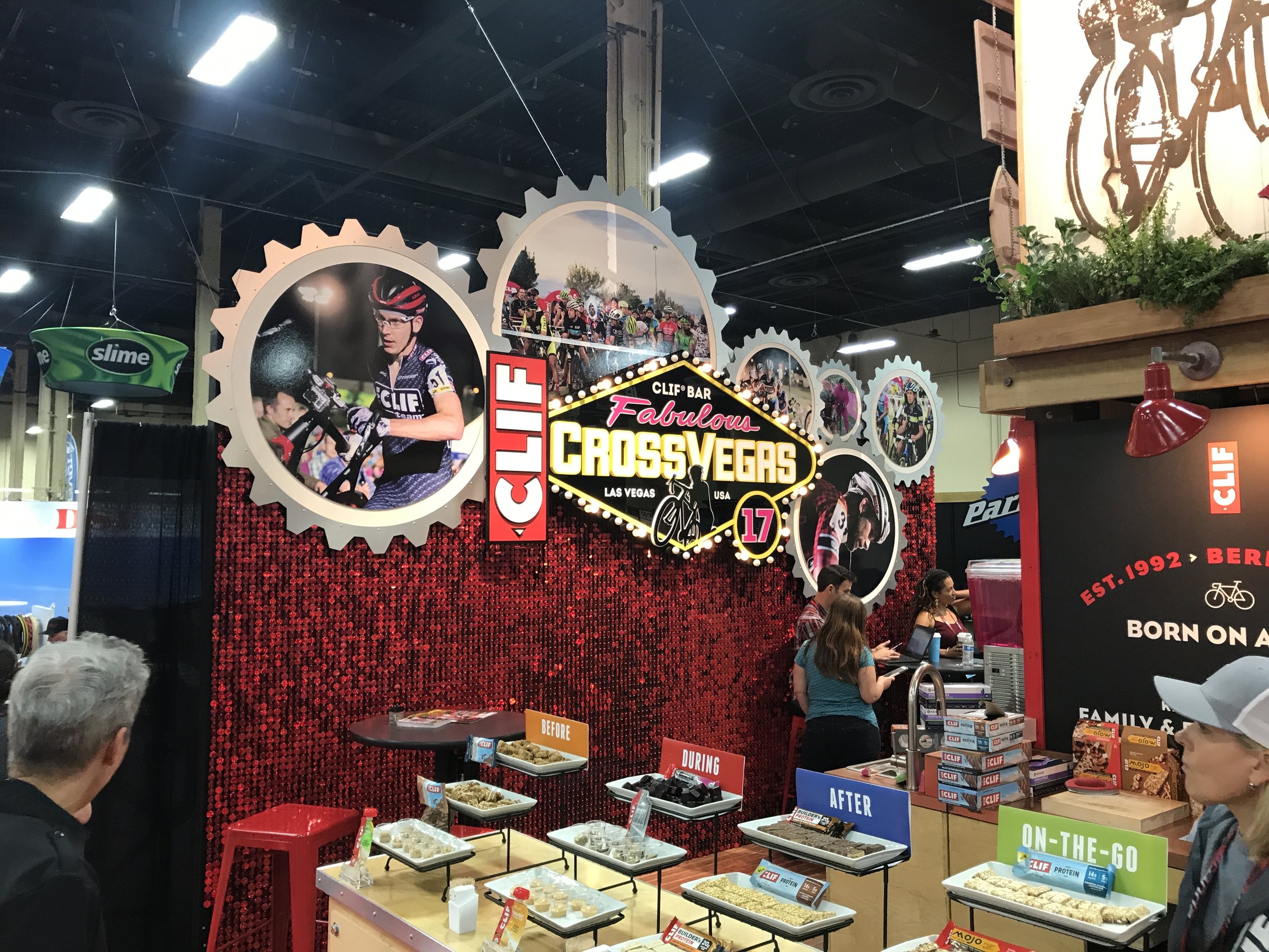'CrossVegas' shimmering backwall featuring Clif Athletes