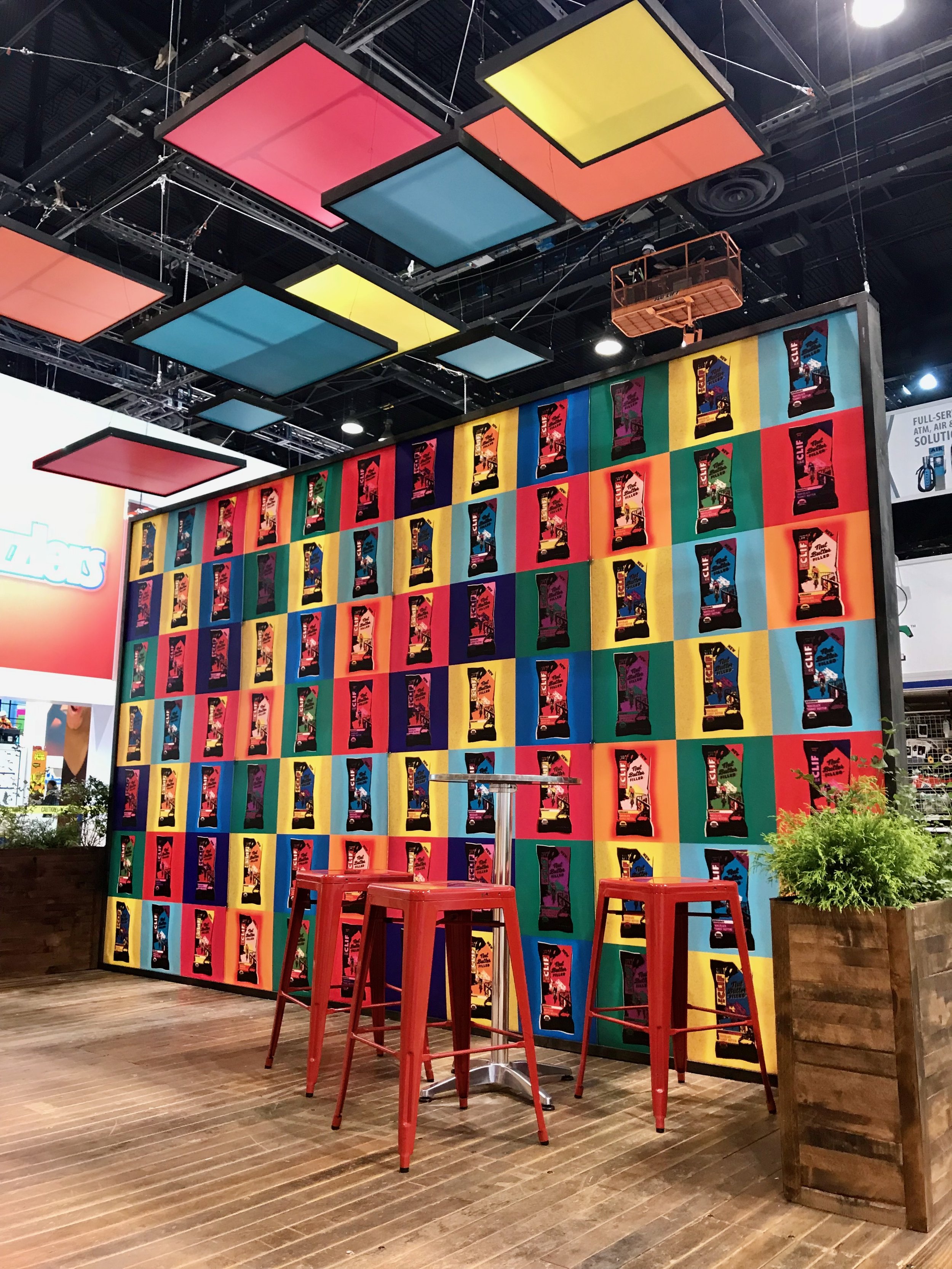 The "Warhol" wall with matching ceiling panels.