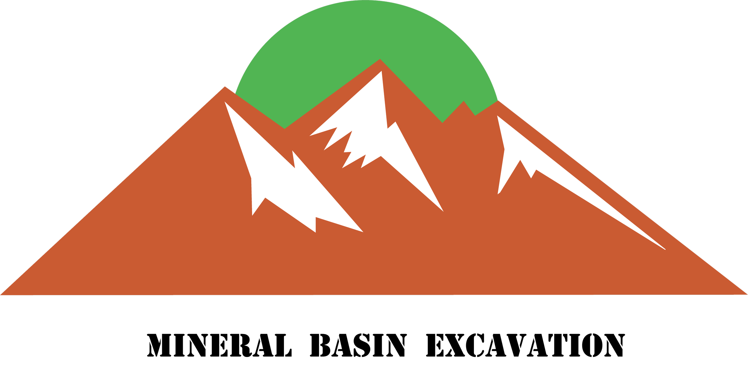 Illustration of a mountain with orange slopes, white snow caps, and a green rounded hill behind it.