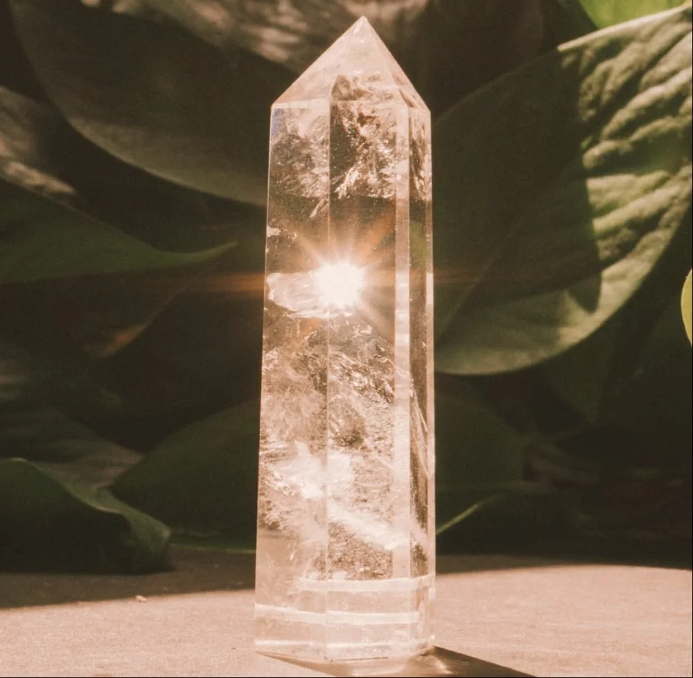 Clear quartz point in sunlight