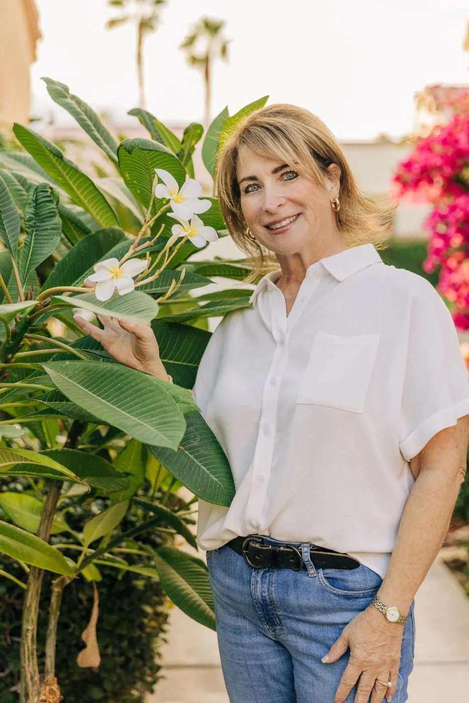 Julie among the plumeria