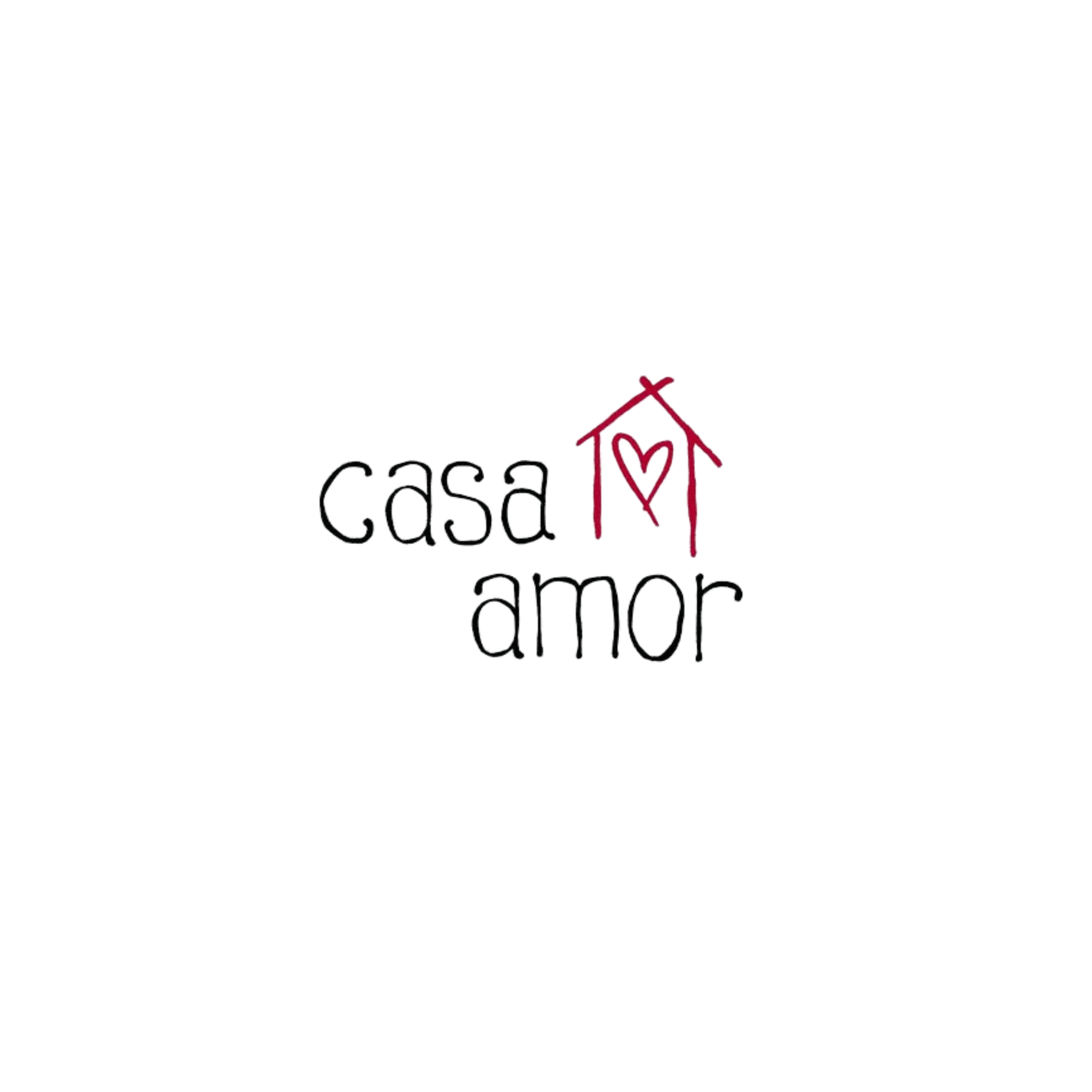 Logo of Casa Amor with a heart inside a house, black background.