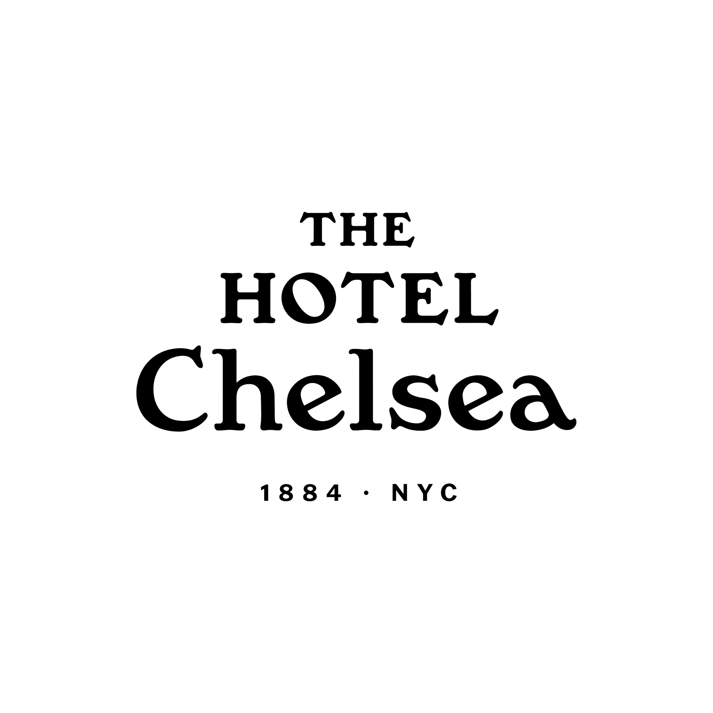 Logo of The Hotel Chelsea, New York City, established in 1884.