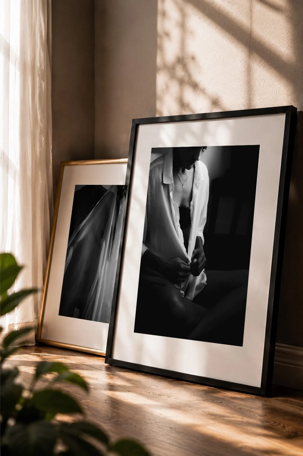 Framed fine art boudoir prints displayed as luxury wall art by Tucson, Arizona boudoir photographer Rebekah Ayantola.