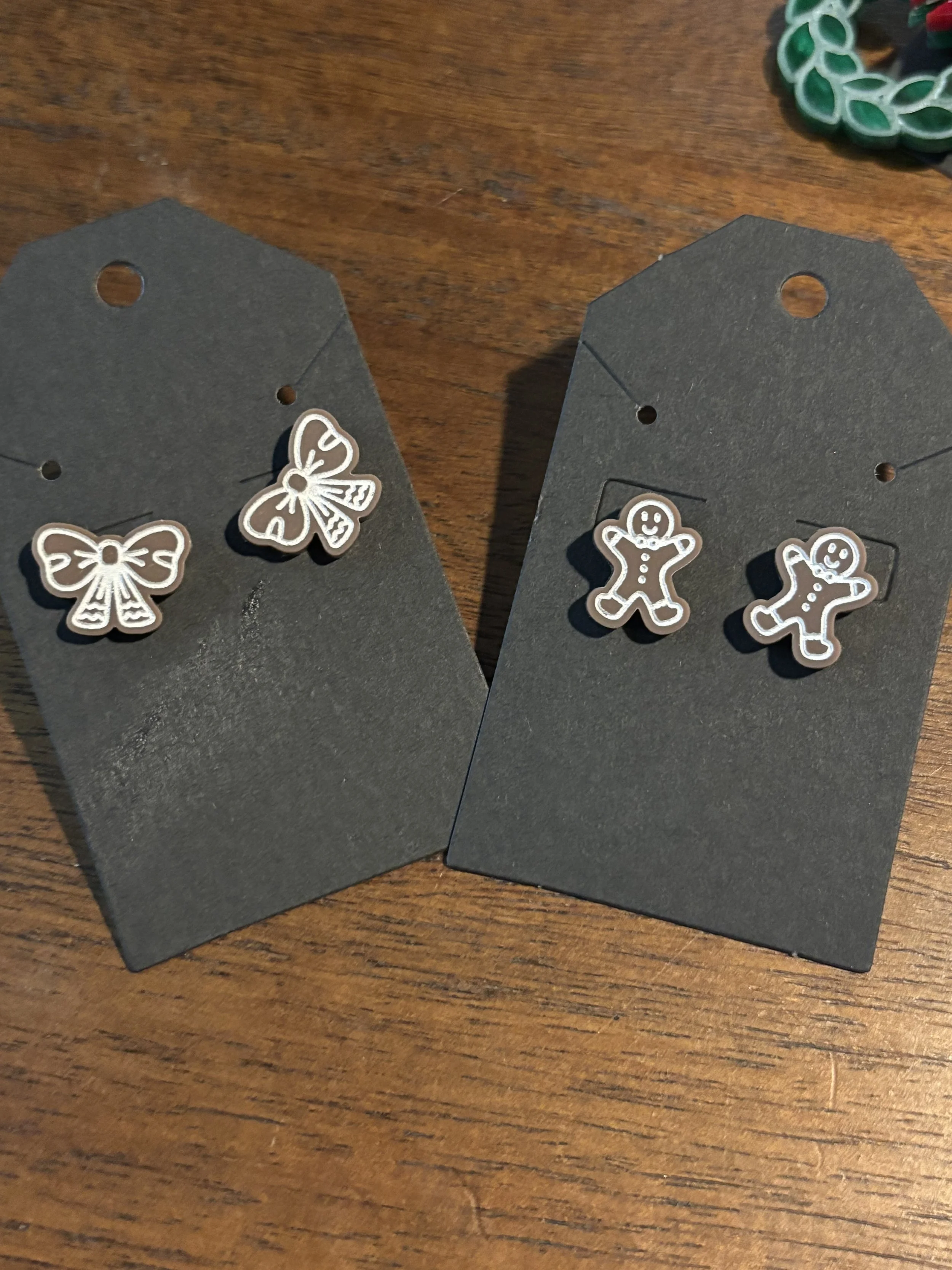 Gingerbread Man and Bow Stud Earrings
