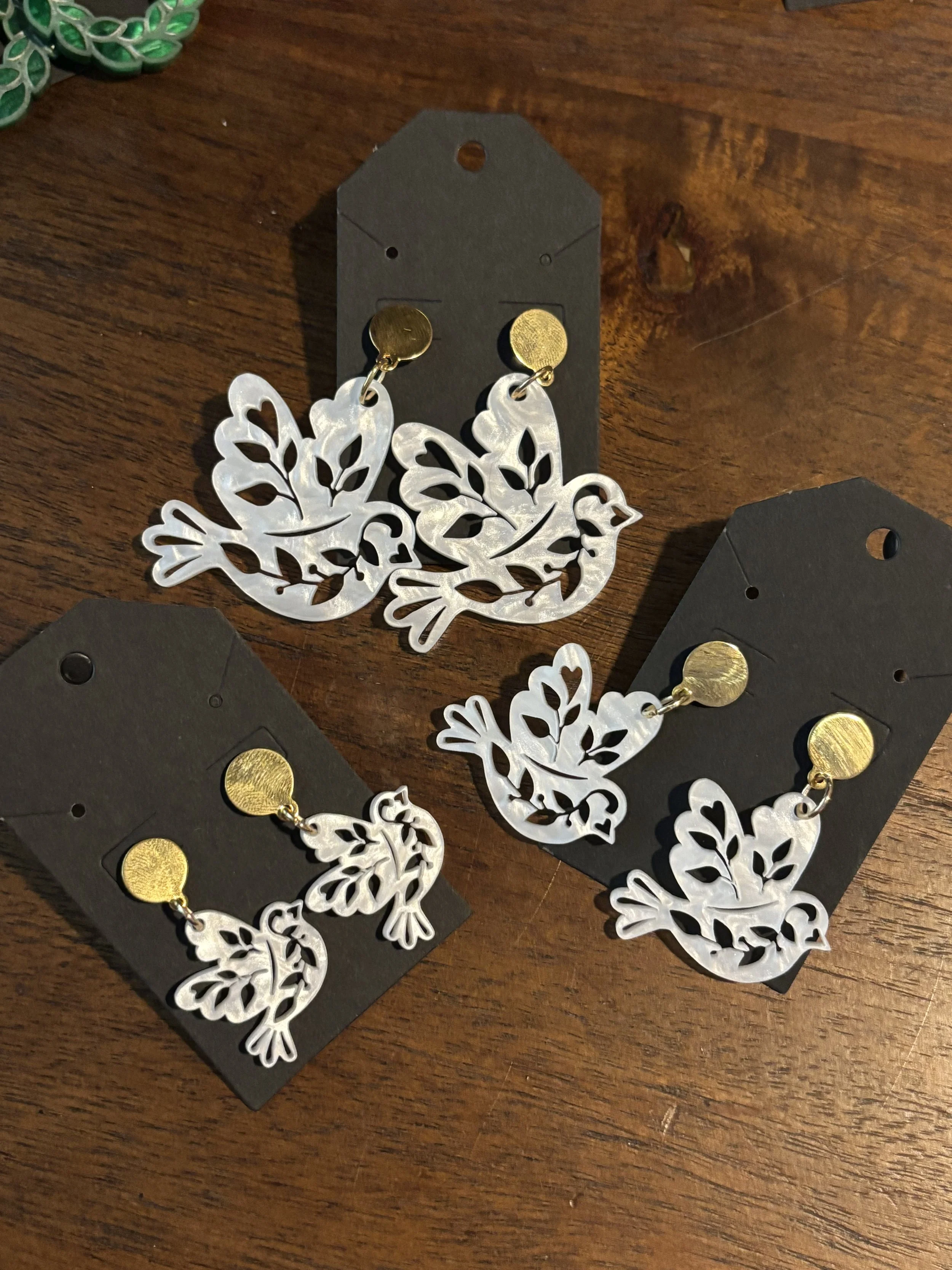 White Marbled Dove Earrings