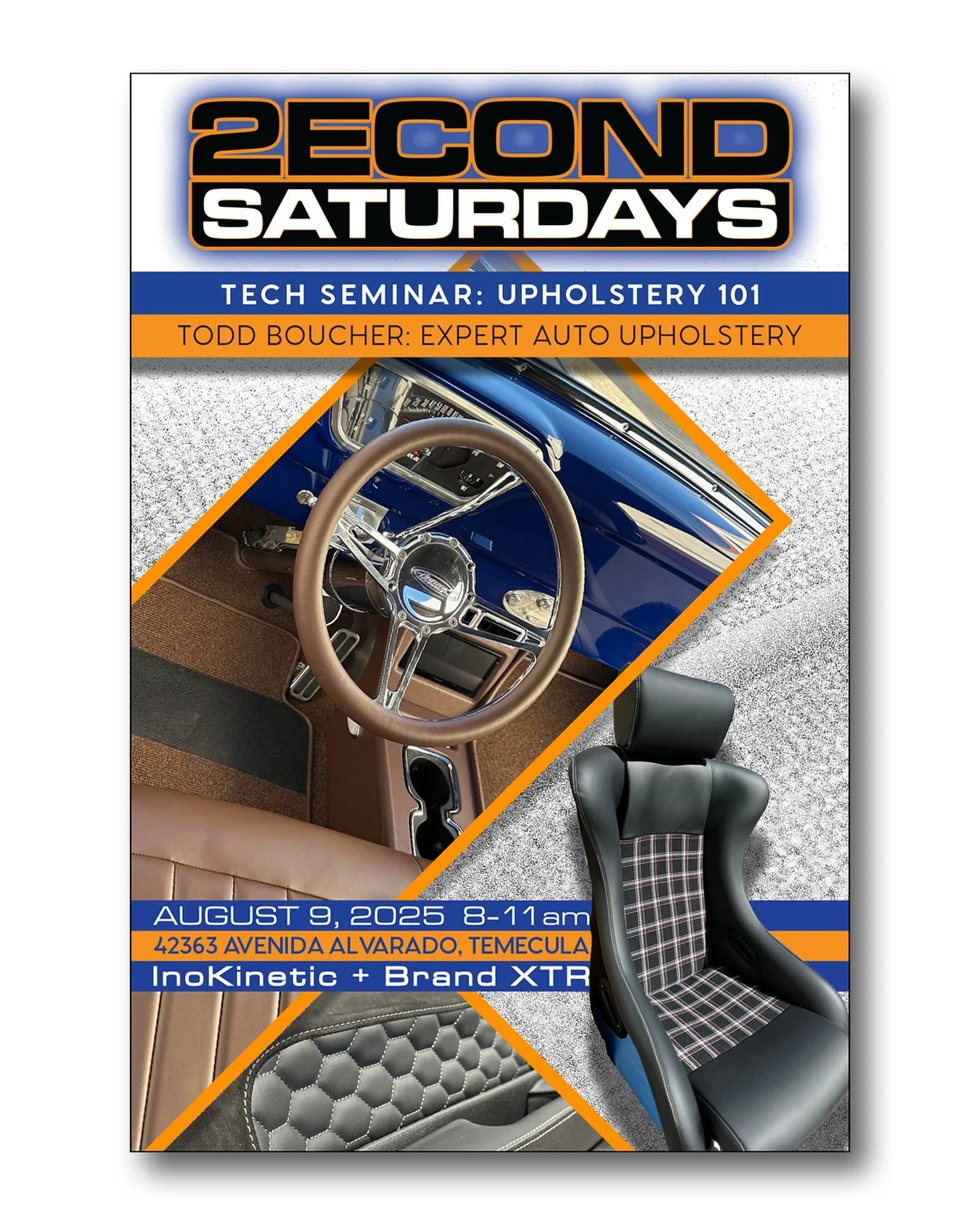 🧵 AUGUST 2S: UPHOLSTERY 101 TECH SEMINAR
Featuring Todd Boucher of Expert Auto Upholstery

Ready to level up your interior game? Join us for a live, hands-on session with one
of the best in the business. Todd&rsquo;s work speaks for itself &mdash; a