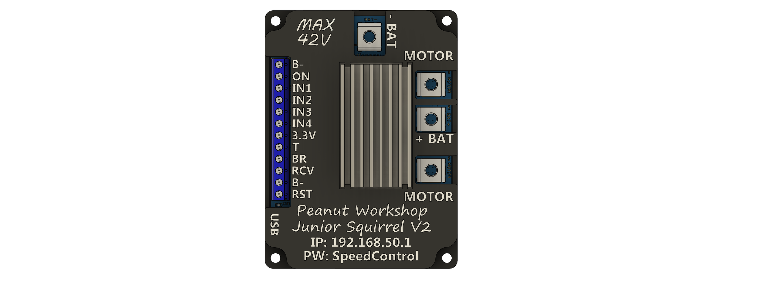 Junior Squirrel V2 42VDC 60A 2500 Watt Single Channel Full H-Bridge Brushed Speed Controller