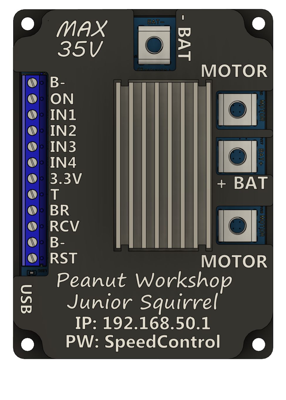Junior Squirrel 35VDC 50A 1750 Watt Single Channel Full H-Bridge Brushed Speed Controller (More stock Expected July 27)