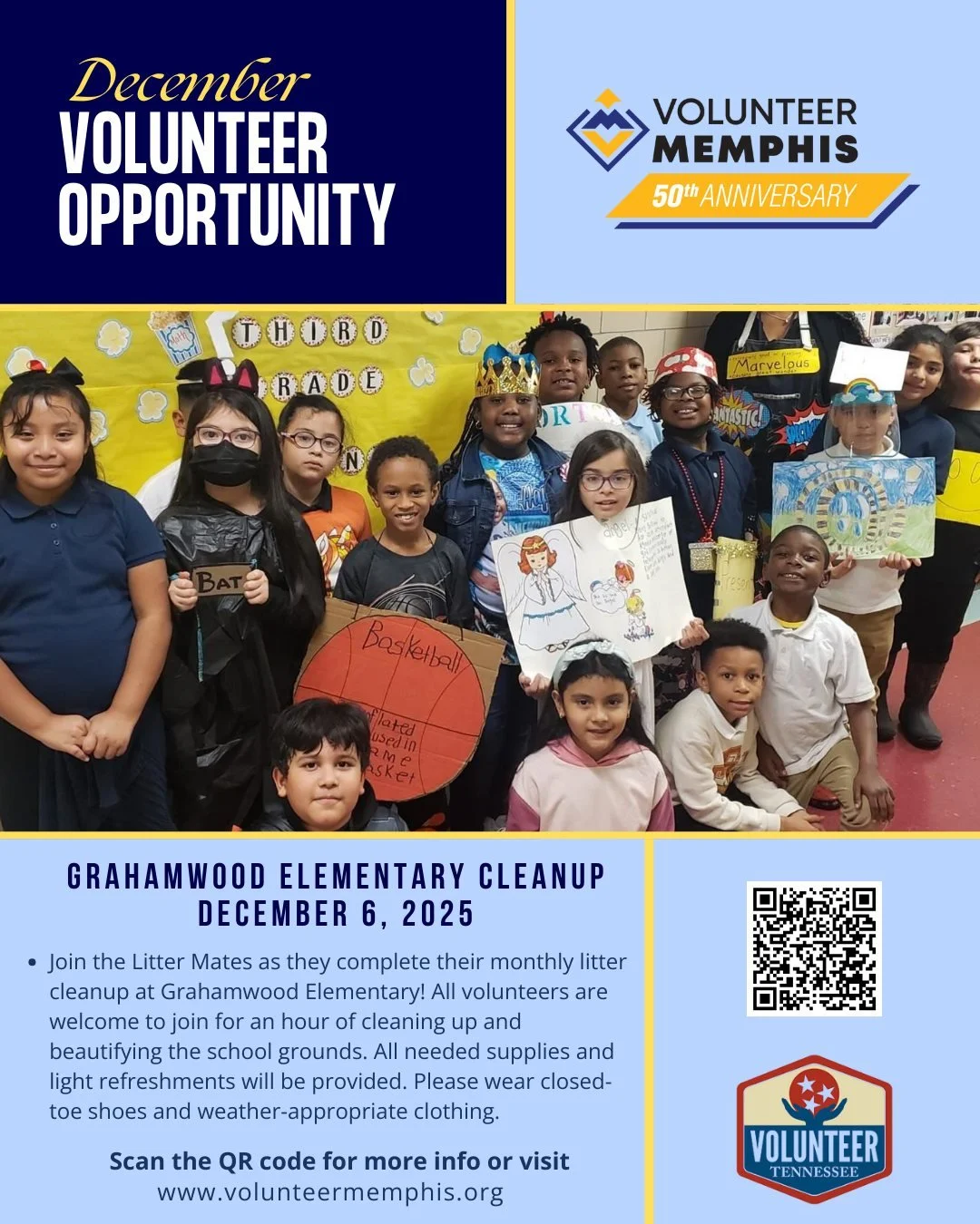 Make a difference with the Litter Mates at the Grahamwood Elementary Cleanup on December 6, 2025. 

All supplies will be provided&mdash;just bring your energy and closed-toe shoes!

Scan the QR code or click the link in our bio to volunteer.