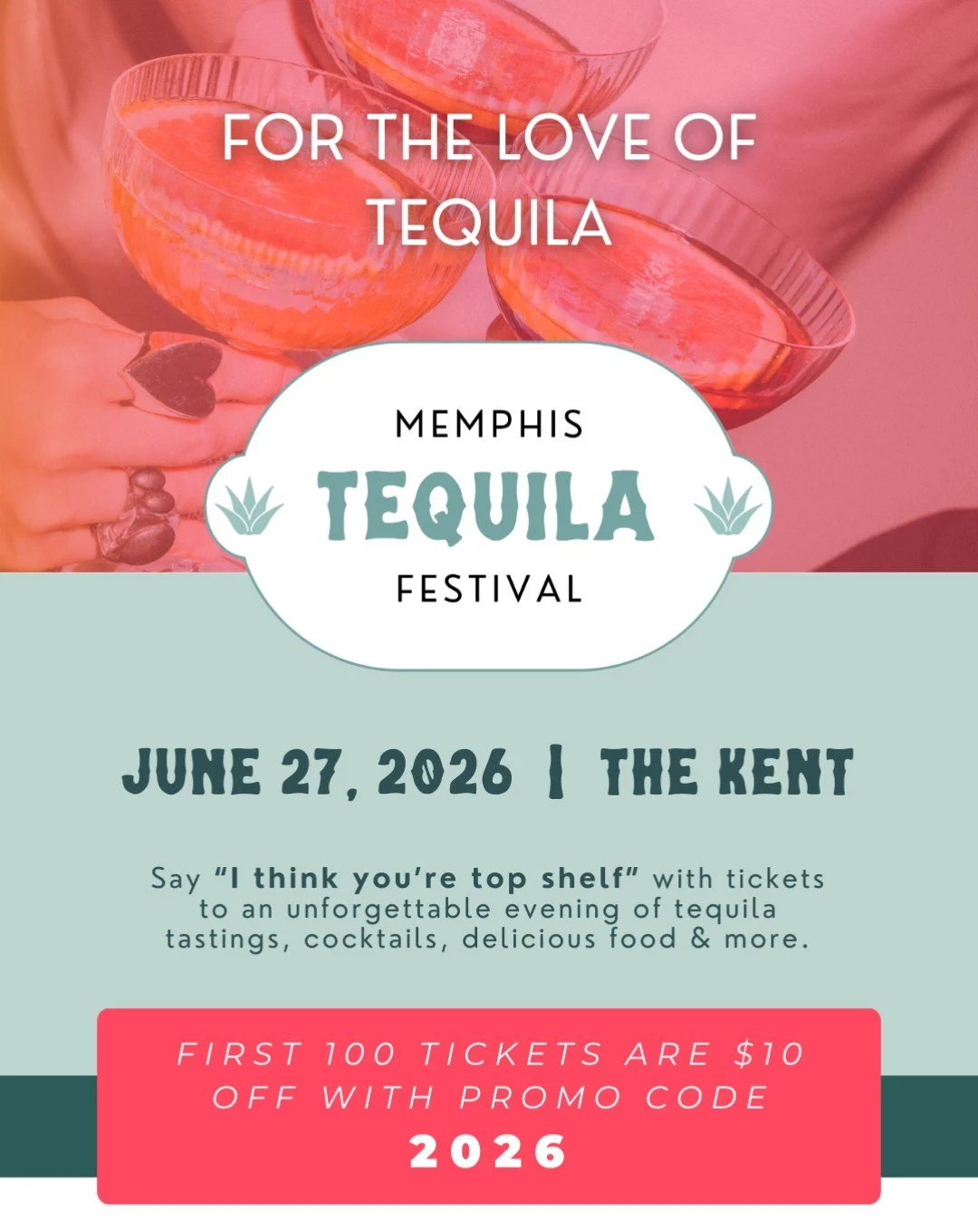 Mark your calendars for the Memphis Tequila Festival! 🍸

Join us for an evening of tequila tastings, craft cocktails, delicious food, and live entertainment&mdash;all in support of @volunteermemphis  hosted at @thekentmemphis. Every ticket helps pow