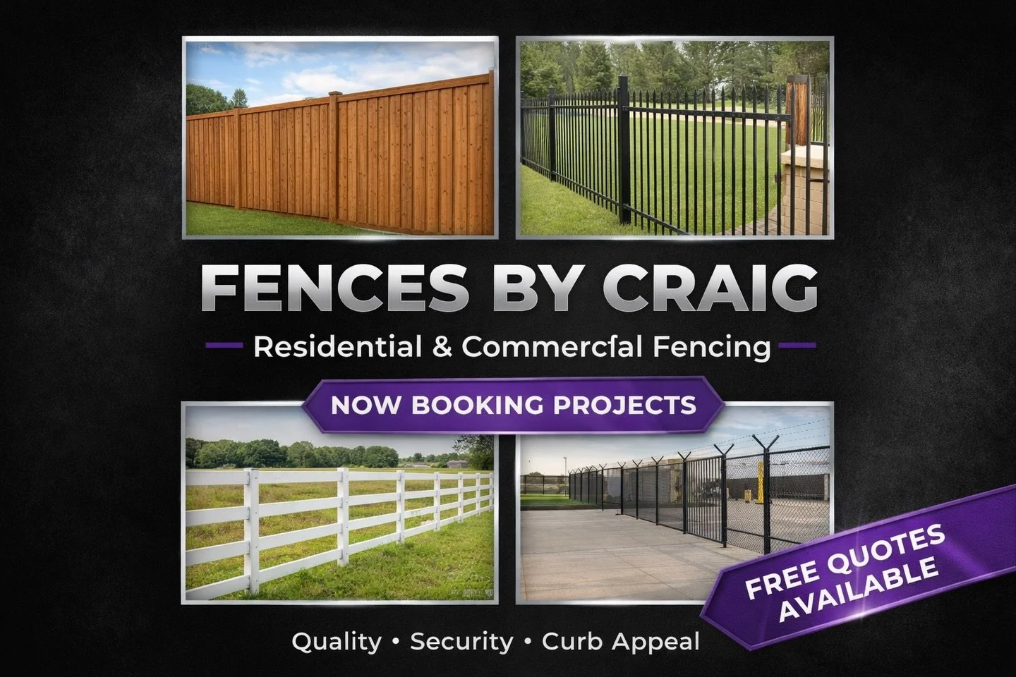 Thinking about a new fence?

Now booking ALL fencing styles &mdash; privacy, metal, ranch, and commercial.

✔️ Quality builds
✔️ Fair pricing
✔️ No shortcuts

📲 Message Fences By Craig for a FREE quote
