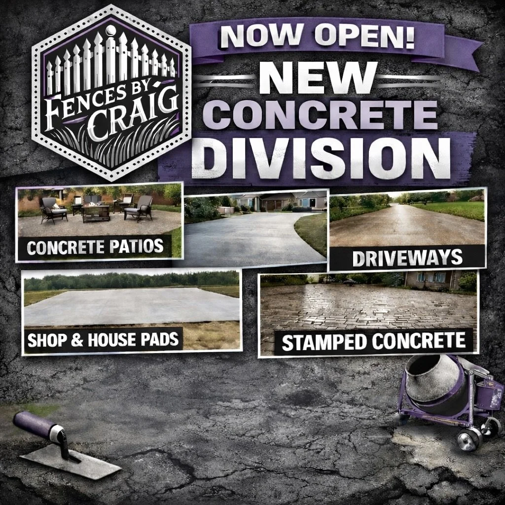 🚨 BIG NEWS FROM FENCES BY CRAIG 🚨

We&rsquo;re growing &mdash; and expanding our services to serve you even better 💪

🧱 NOW OFFERING: CONCRETE DIVISION
✔️ Concrete Patios
✔️ Driveways &amp; Driveway Extensions
✔️ Shop &amp; House Pads
✔️ Stamped 