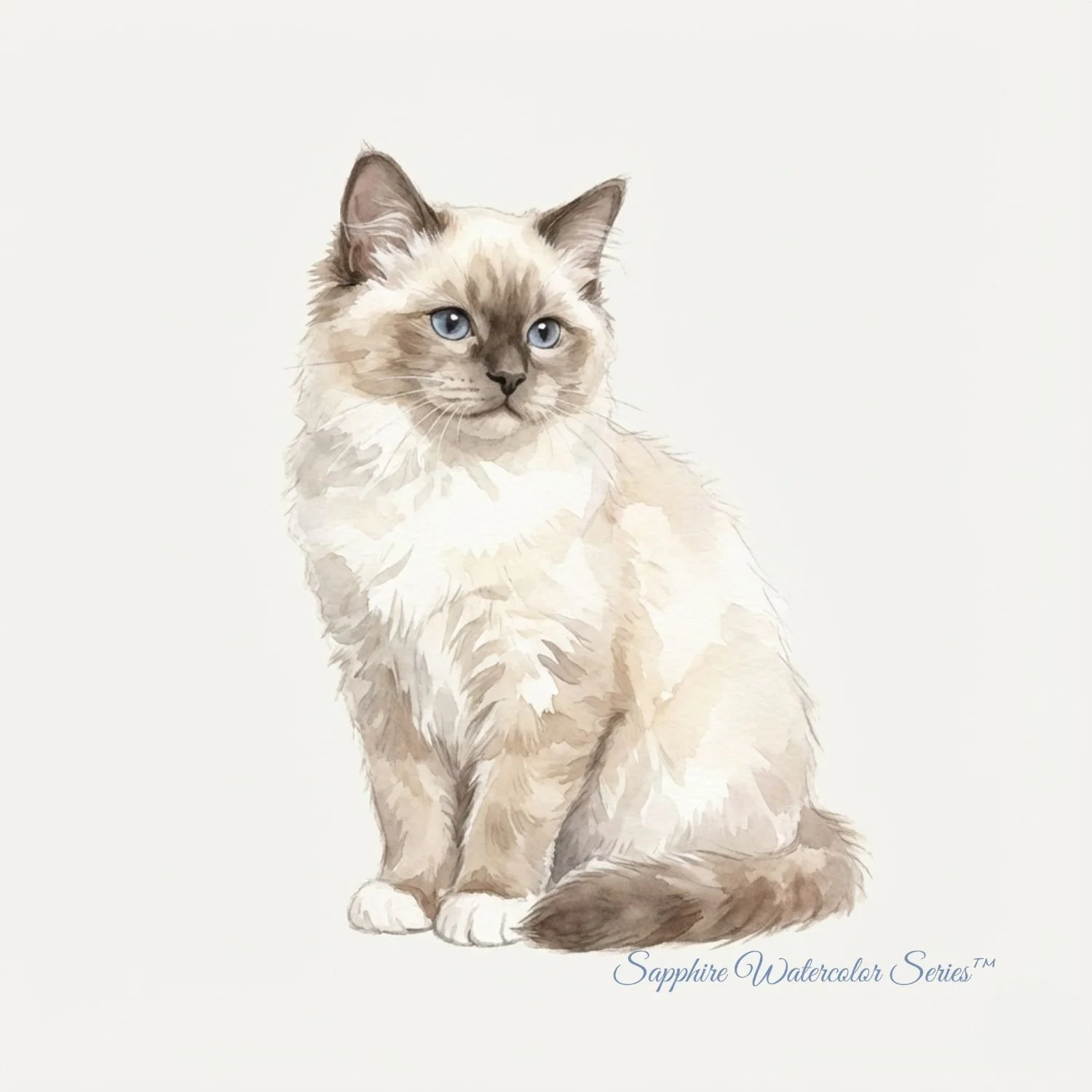 Blue-eyed Ragdoll kitten illustration style, representing gentle temperament and personality development at AAA Class Act – Shades of Sapphire Ragdolls in Ohio.