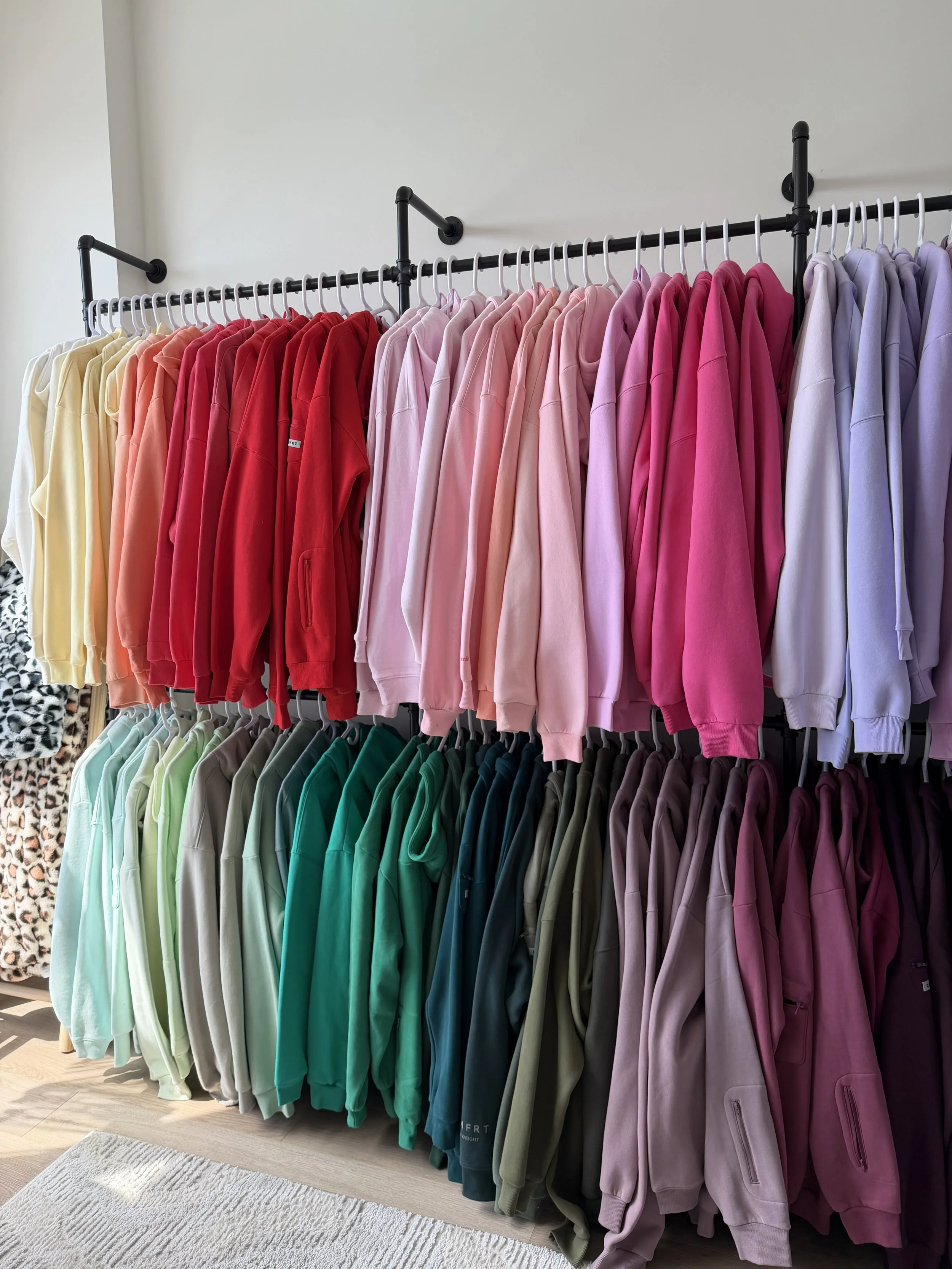 Organized primary closet.