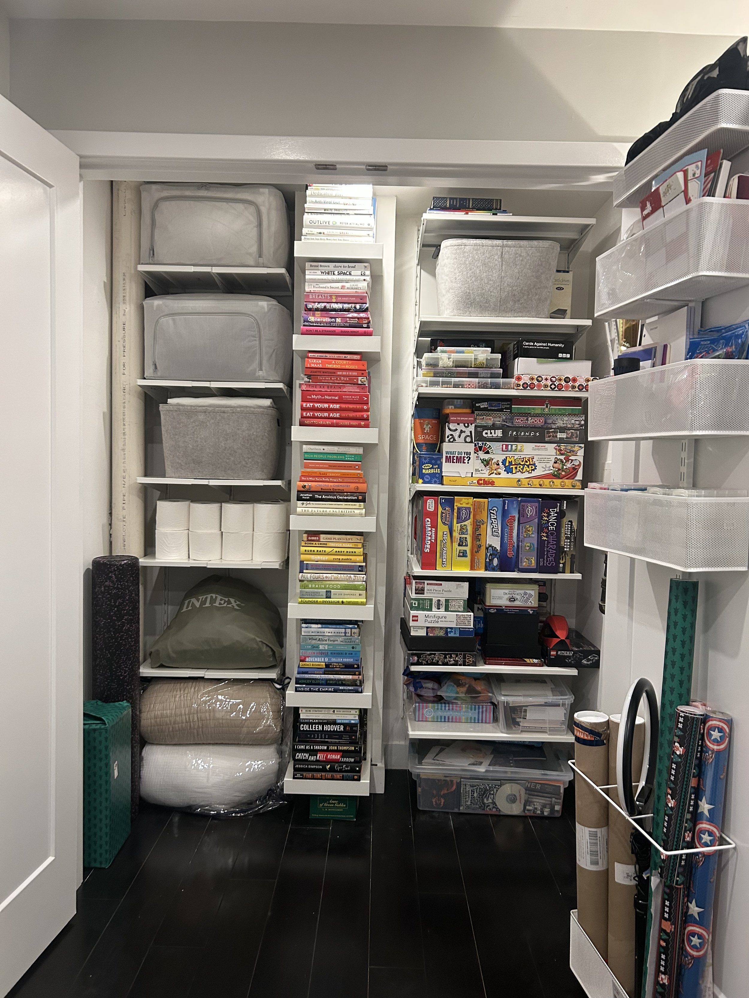 Organized storage closet.