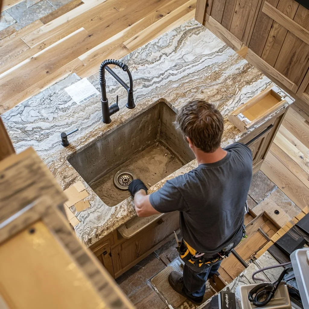 Kitchen sink being renovated