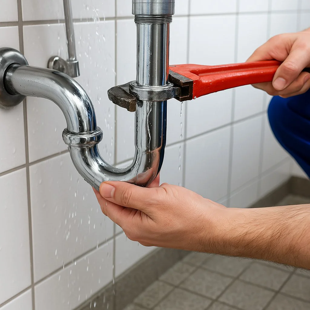 Water leaking from bathroom pipe