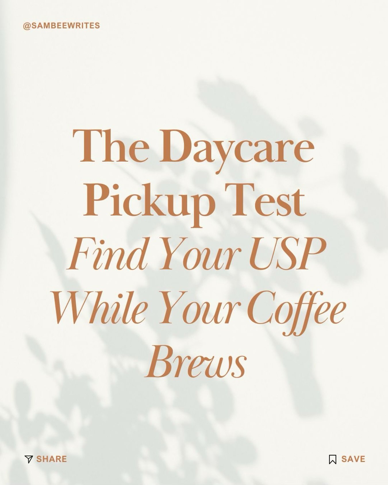 Filter in, beans ground and poured, water filled, button hit. Great. ☕️

While you wait for that liquid magic to brew, let&rsquo;s tighten up your business messaging, AKA your Unique Selling proposition, mama.

Picture this: You&rsquo;re sending some