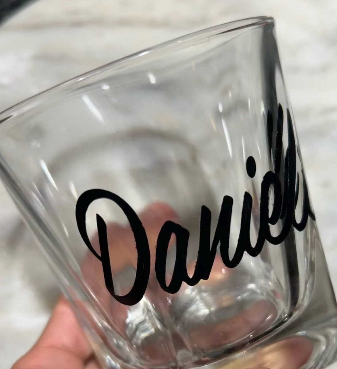 Etched Faceted Rocks Glass (Name, Date, logo etc)