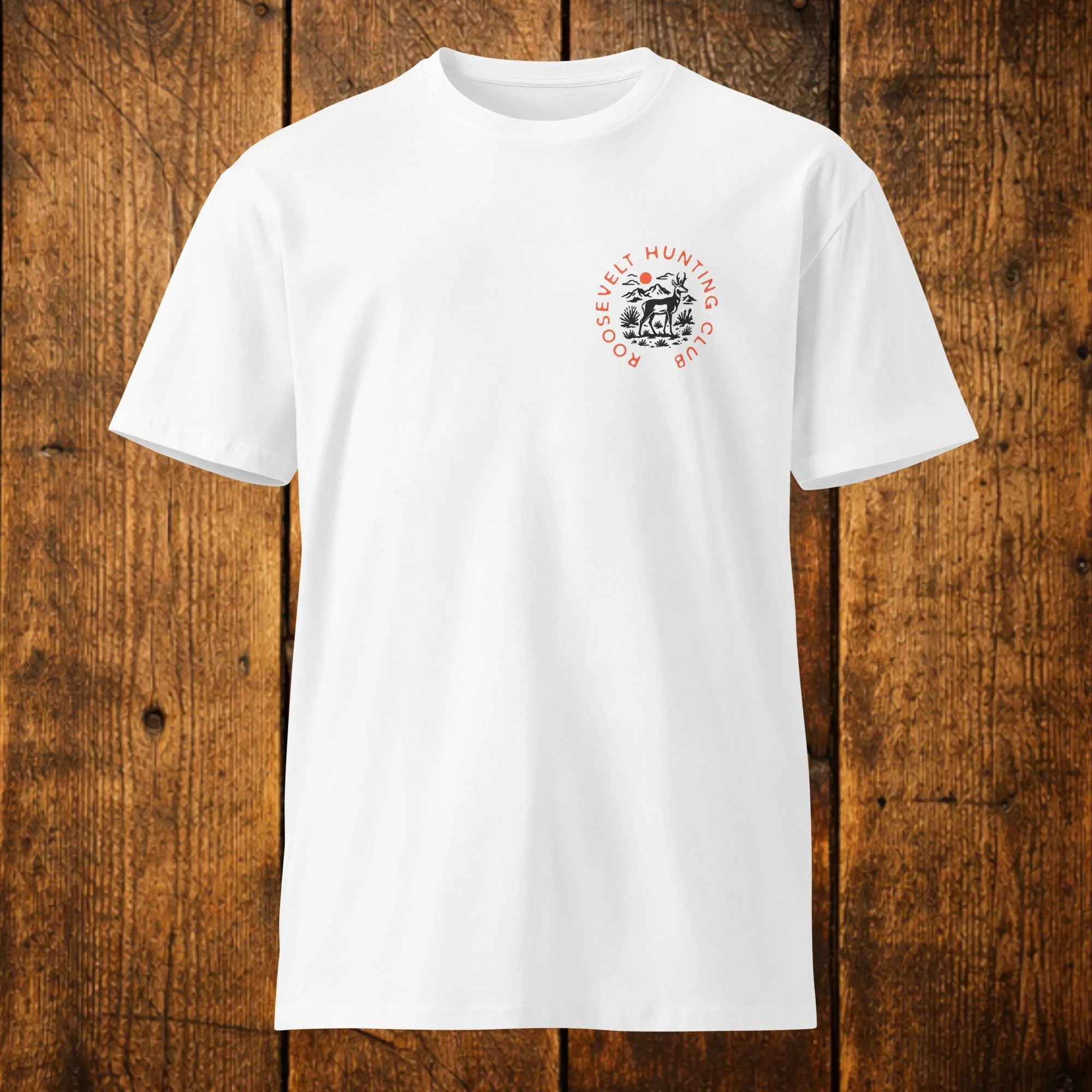 Roosevelt Hunting Club Pronghorn Tee - White.Front.jpg