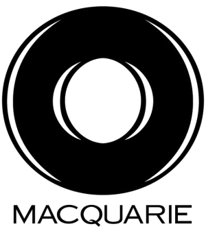 Macquarie Group black and white logo with abstract circle design and text