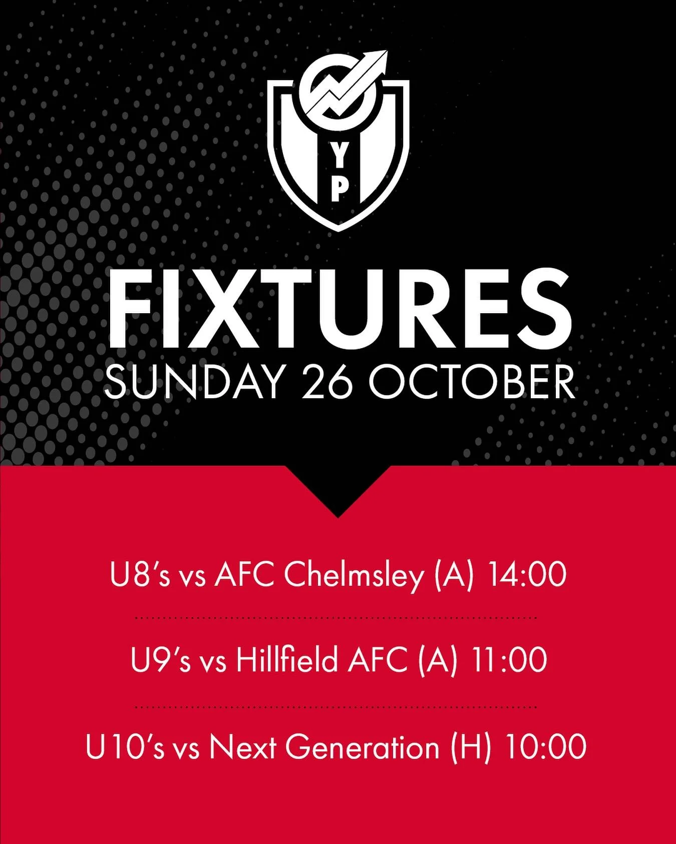Another round of fixtures have landed 👊

We&rsquo;re looking forward to these clashes this weekend 🙌

Our under 8&rsquo;s go to AFC Chelmsley, and our under 9&rsquo;s travel to Hillfield AFC. Our under 10&rsquo;s host Next Generation 📈

#YPFC