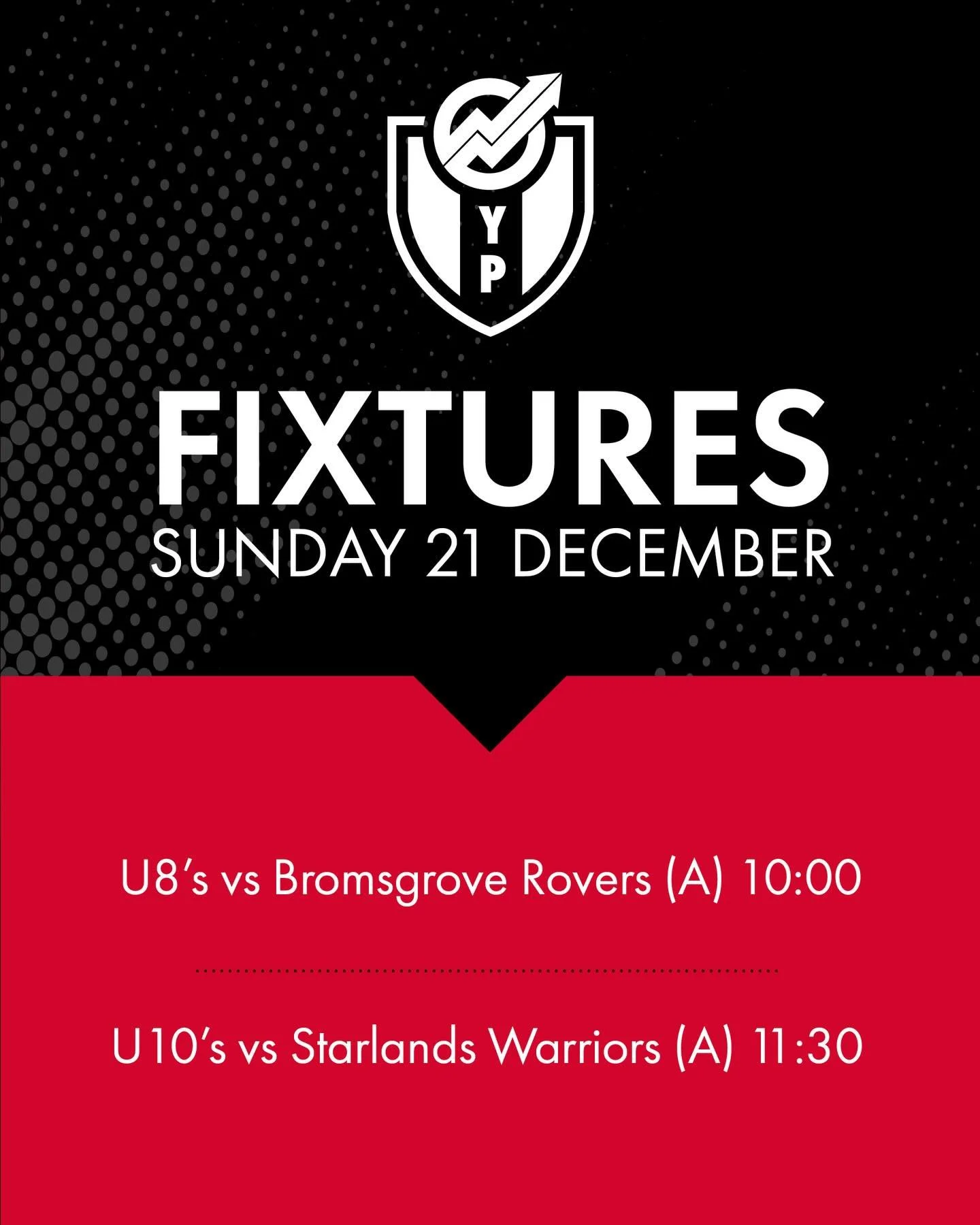 Our last round of fixtures before the Christmas break 🎄

Let&rsquo;s finish 2025 strong and get ready to attack 2026 👊

Our under 8&rsquo;s travel to Bromsgrove Rovers whilst our under 10&rsquo;s go to Starlands Warriors 📈

#YPFC