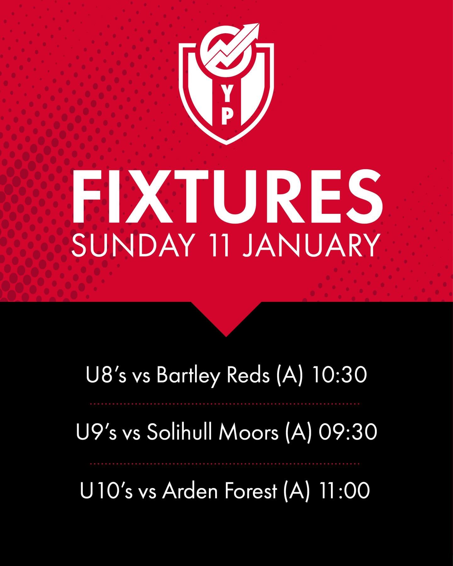 After a good break, this weekend&hellip; we&rsquo;re back! 👊

Looking forward to 3 fixtures on the road this Sunday 🛣️

Our under 8&rsquo;s go to Bartley Reds, with our under 9&rsquo;s visiting Solihull Moors. Our under 10&rsquo;s travel to Arden F