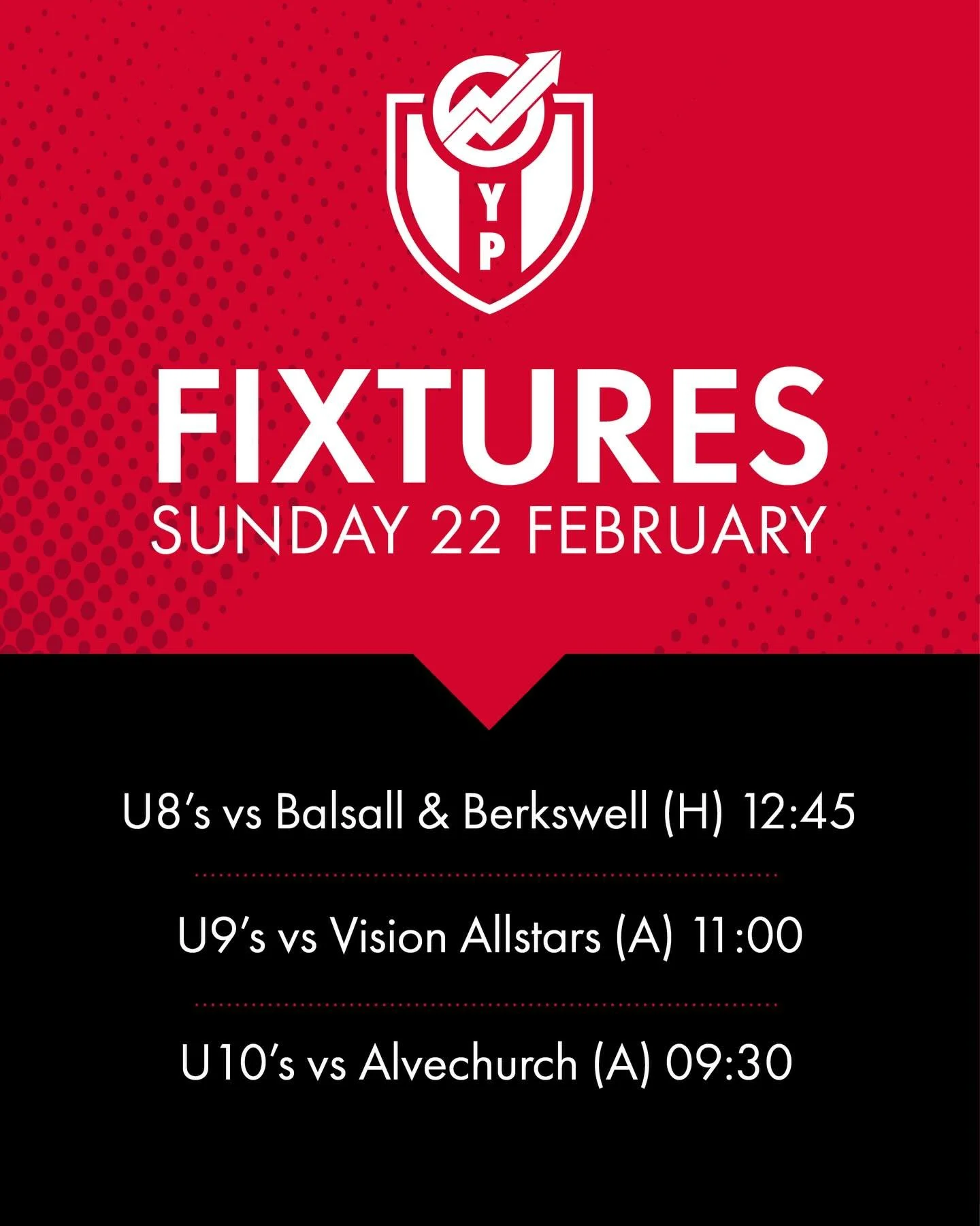 The games keep coming thick and fast 👊

This week&rsquo;s fixtures include a big quarter-final clash for our under 9&rsquo;s as well 🙌

Our under 8&rsquo;s host Balsall &amp; Berkswell, whilst out under 9&rsquo;s travel to Vision in their quarter-f