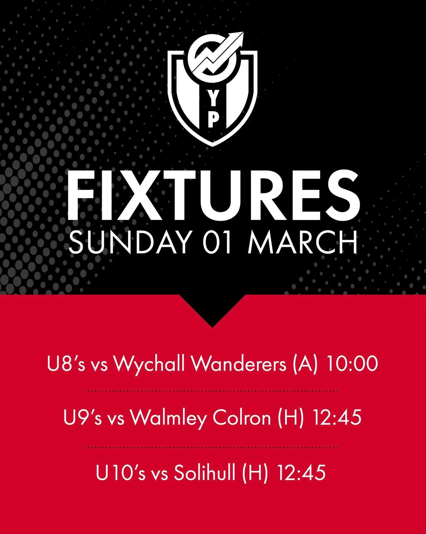 Back again for another weekend of fixtures 🔁

Three new opponents means three new challenges for our teams 👊

Our under 8&rsquo;s go to Wychall Wanderers, whilst our under 9&rsquo;s host Walmley Colton. Our under 10&rsquo;s are also at home to Soli
